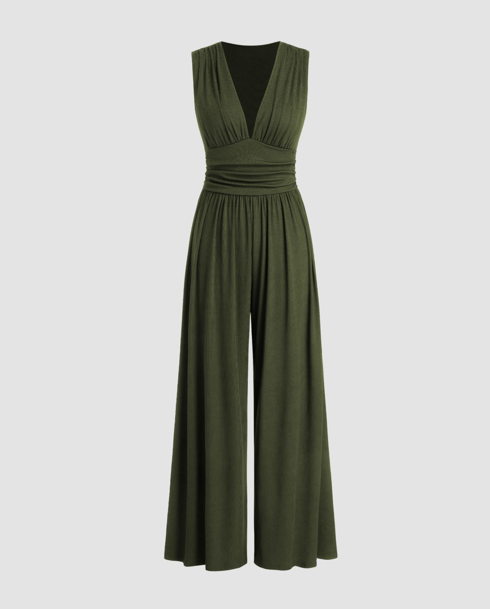 Eleanor | V-neck Ruched Solid Wide Leg Jumpsuit