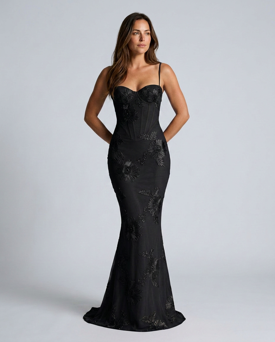 Isolène | Floral Jacquard Corset Maxi Dress
