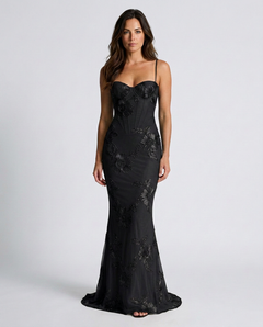 Isolène | Floral Jacquard Corset Maxi Dress