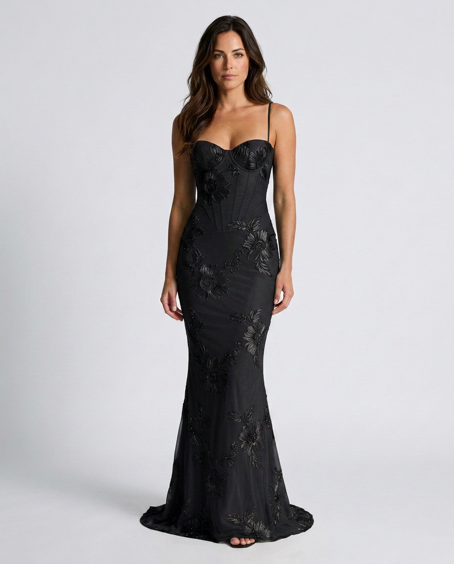 Isolène | Floral Jacquard Corset Maxi Dress