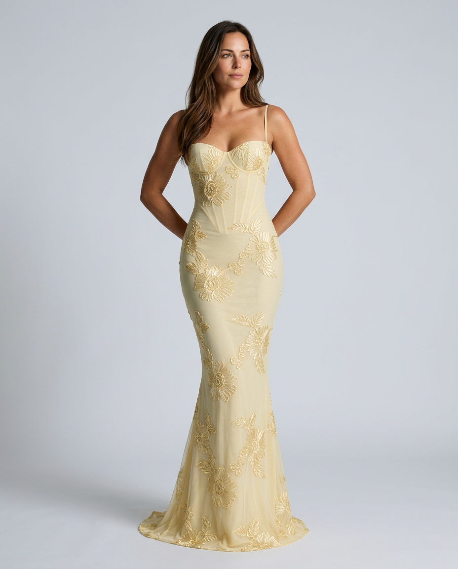 Isolène | Floral Jacquard Corset Maxi Dress