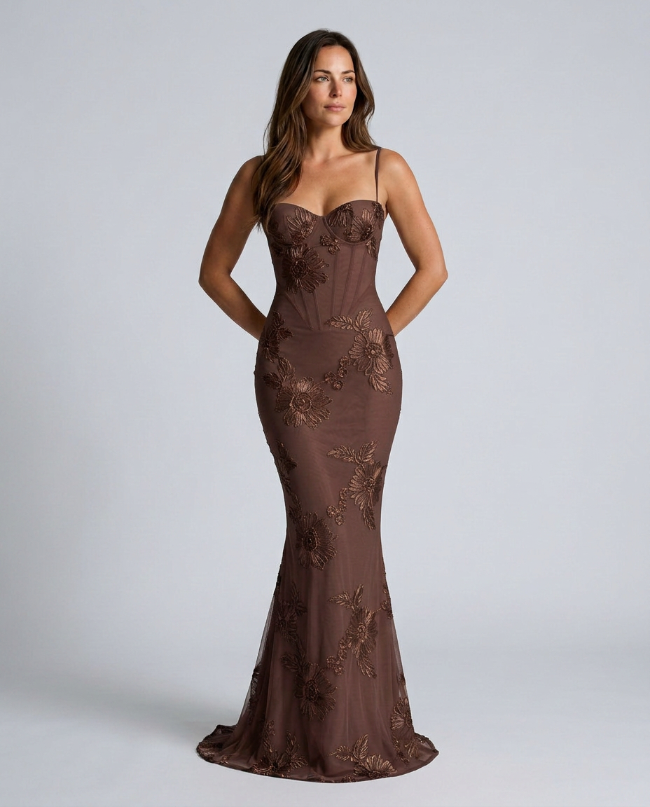 Isolène | Floral Jacquard Corset Maxi Dress