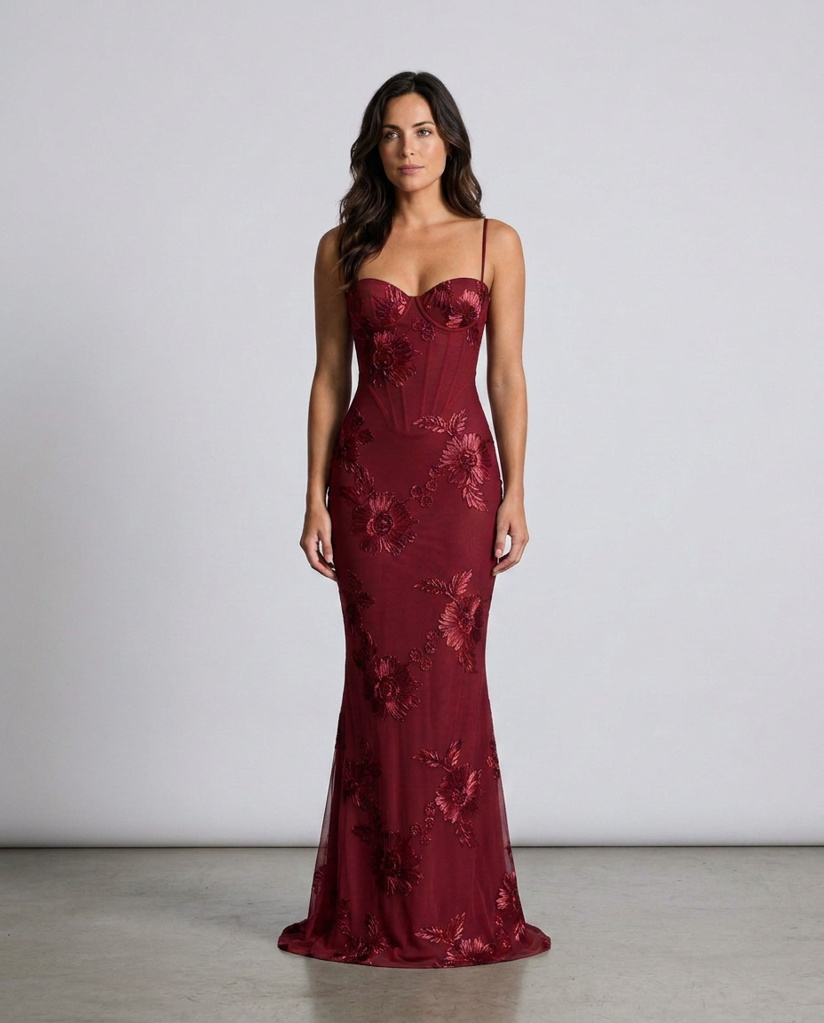 Isolène | Floral Jacquard Corset Maxi Dress