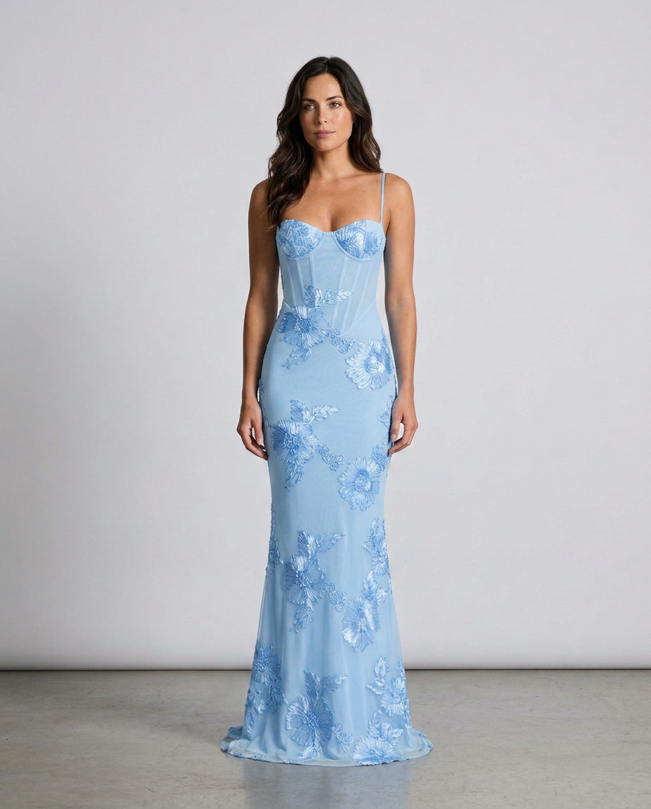 Isolène | Floral Jacquard Corset Maxi Dress
