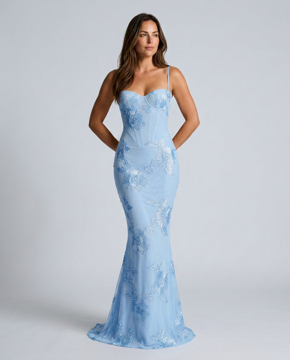 Isolène | Floral Jacquard Corset Maxi Dress
