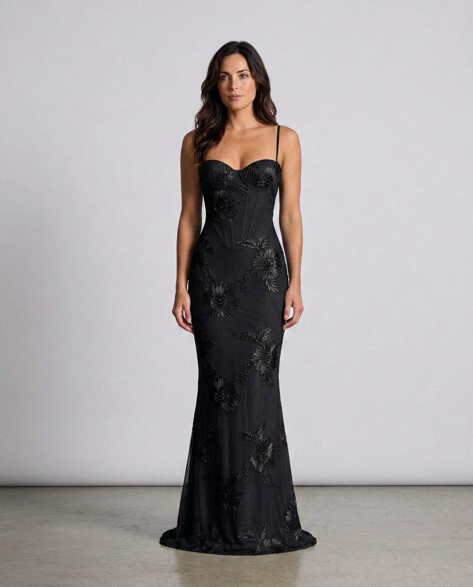 Isolène | Floral Jacquard Corset Maxi Dress