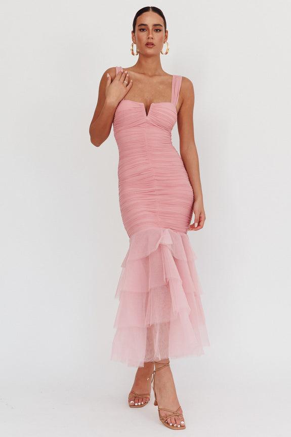 Cléone | Ruched Splicing Ruffle Midi Dress