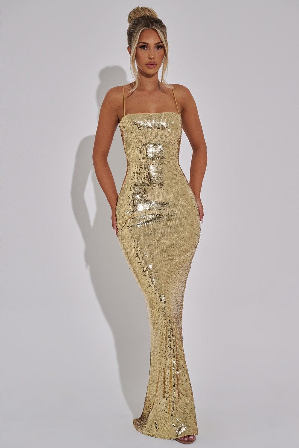 Lila | Sequin Lace-Up Backless Slip Maxi Dress