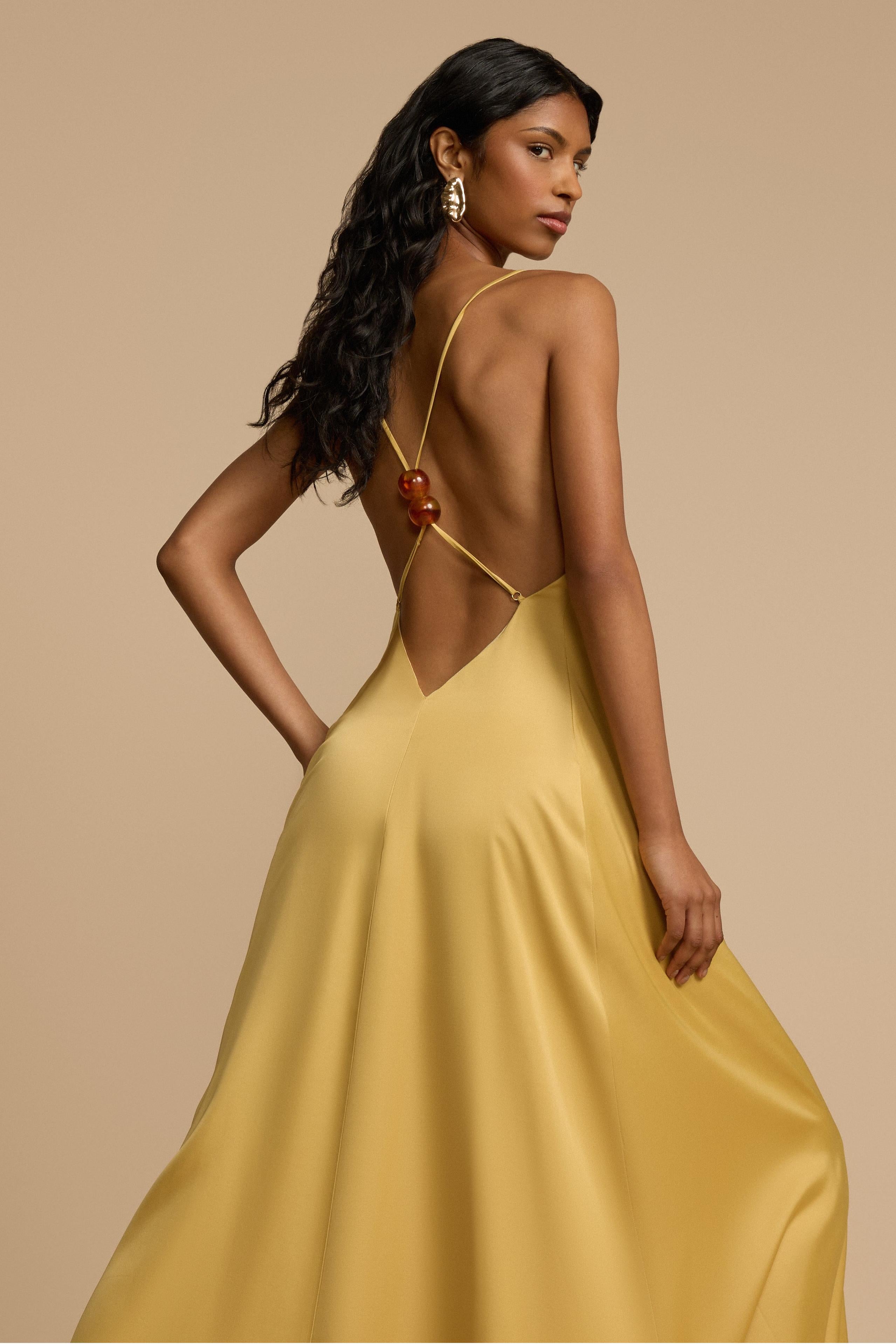 Aurelia | Backless Beaded V-Neck Satin Maxi Dress