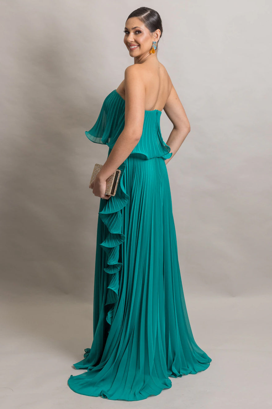 Liv | Off-Shoulder Pleated Frill Maxi Dress