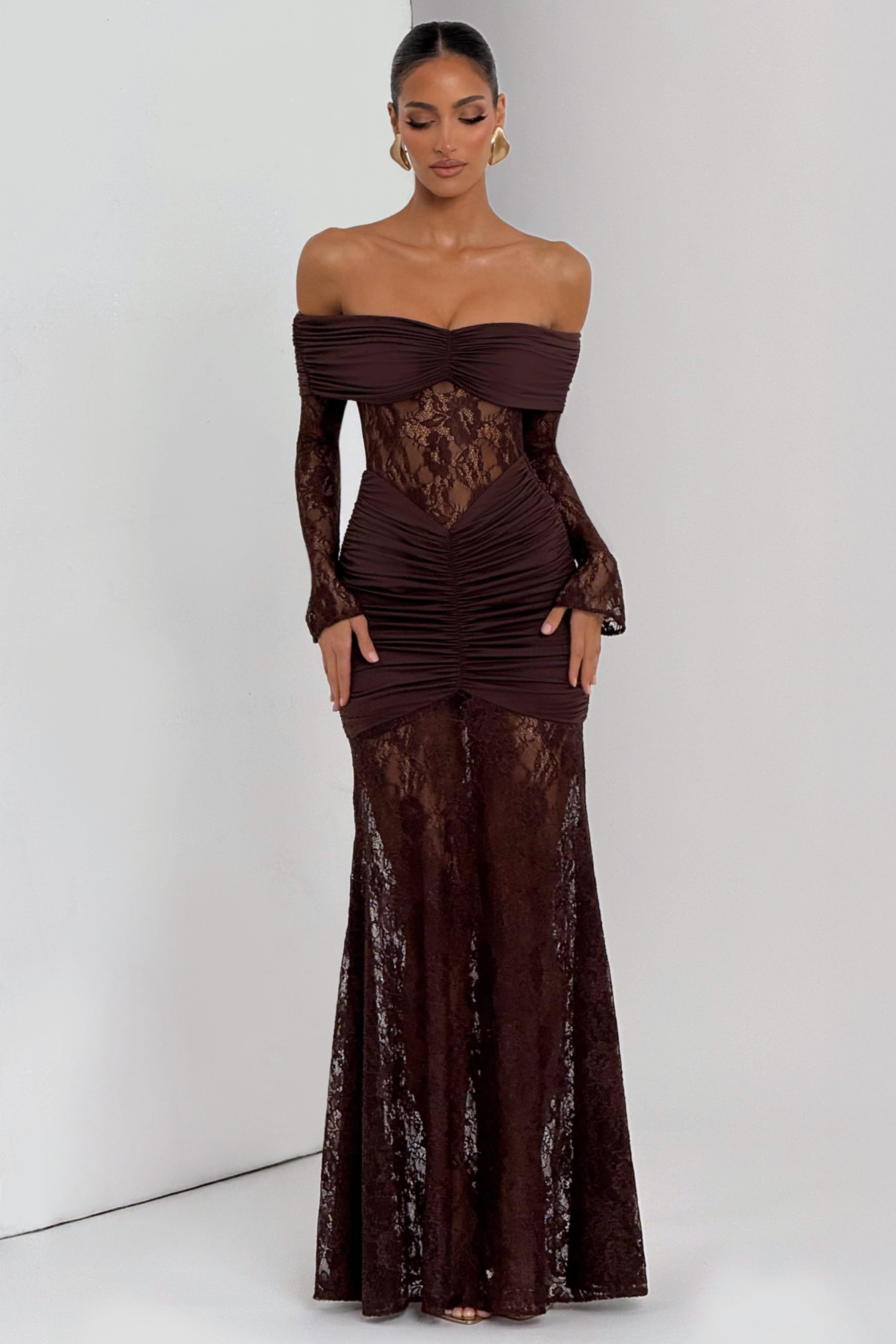Cleo | Lace Long Sleeve Strapless Maxi Dress