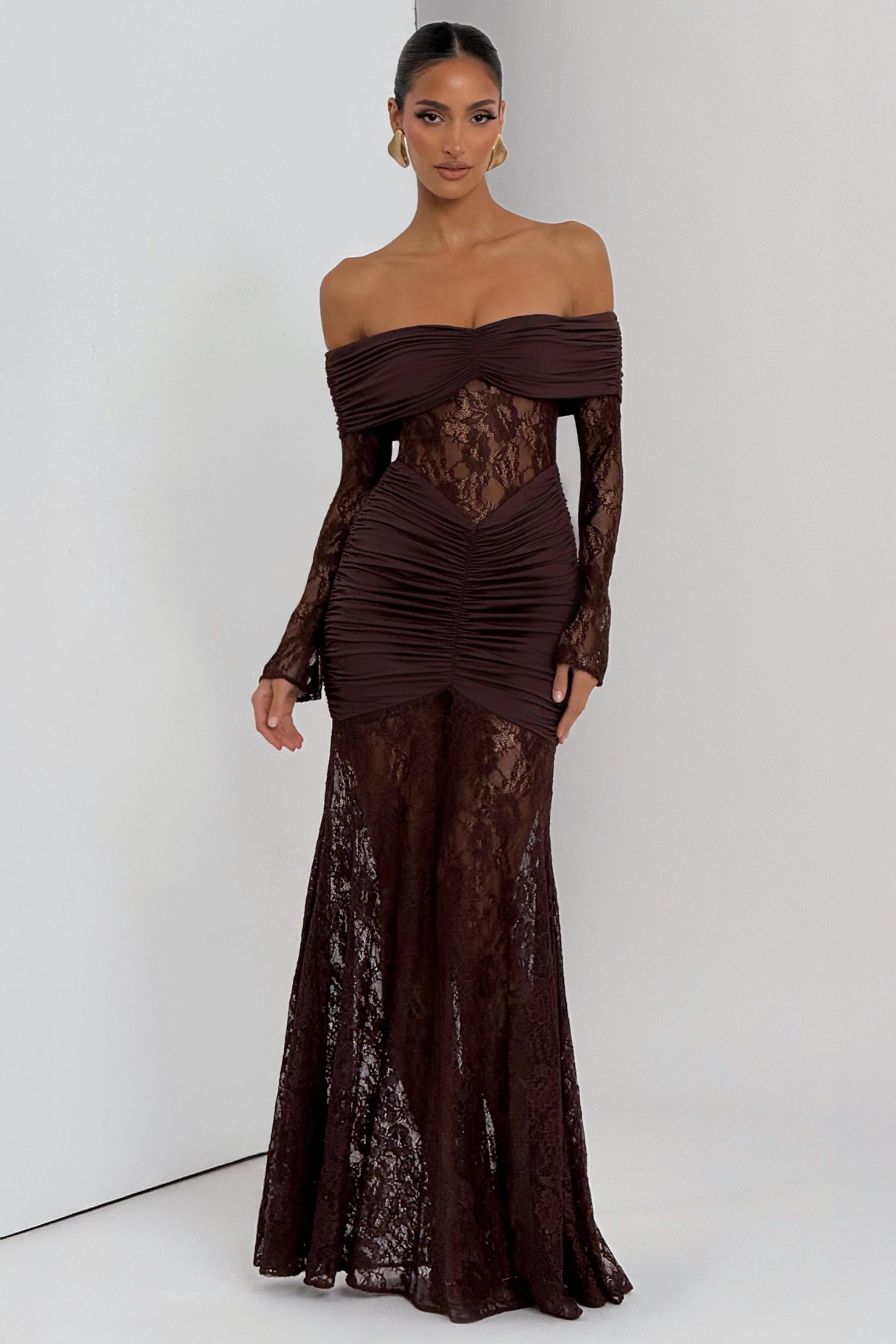 Sabine | Lace Long Sleeve Strapless Maxi Dress