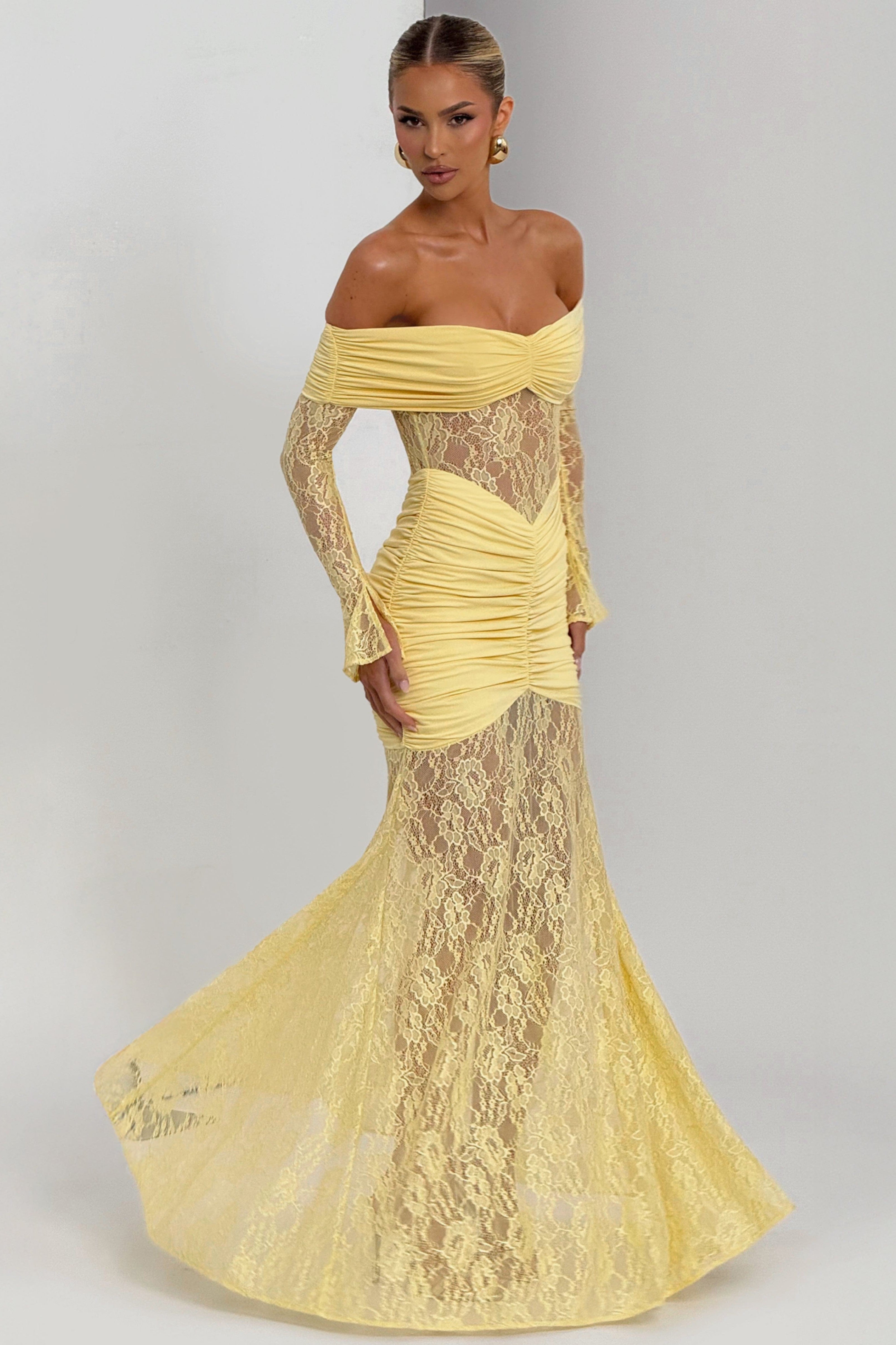 Sabine | Lace Long Sleeve Strapless Maxi Dress