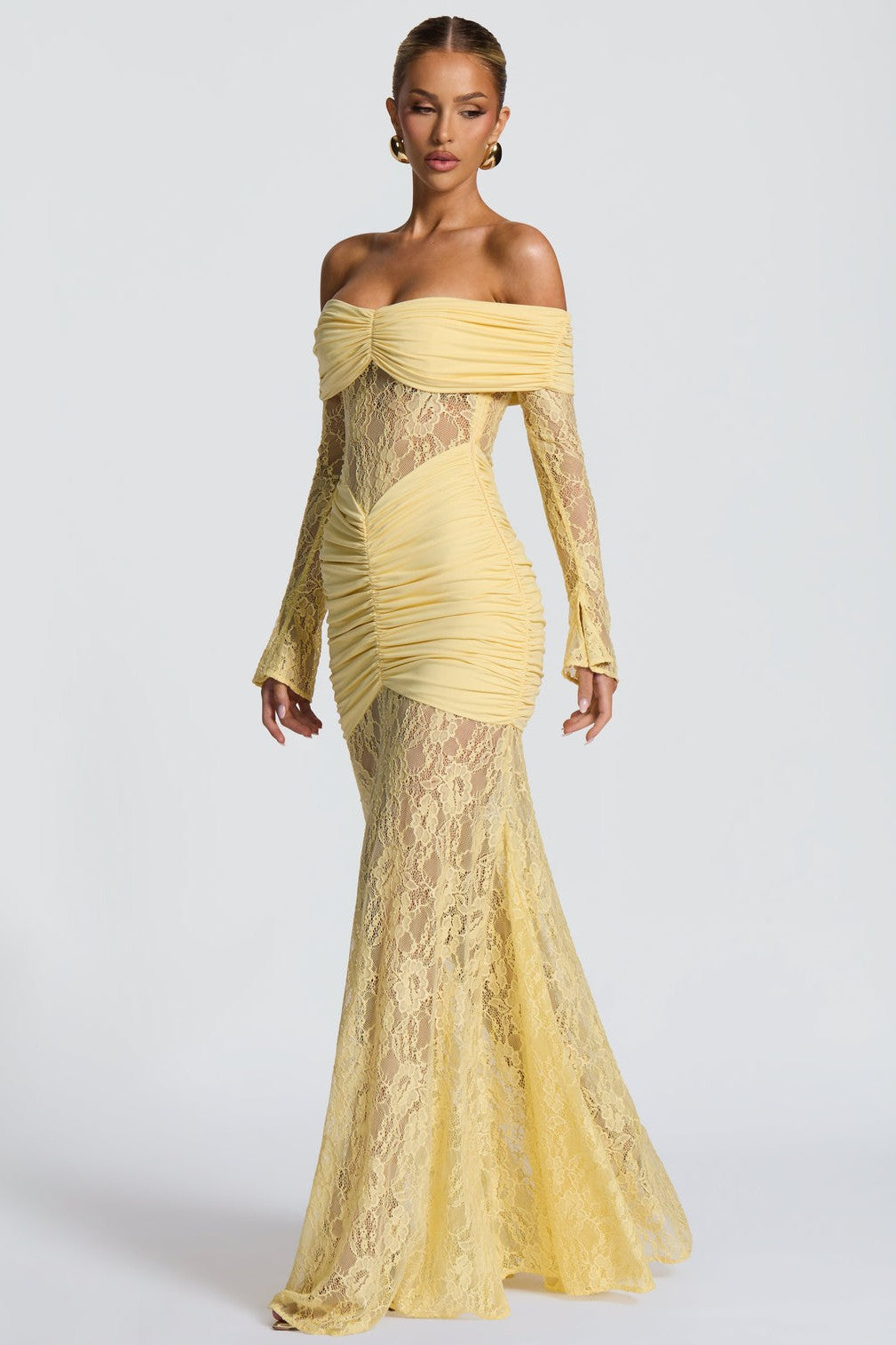 Cleo | Lace Long Sleeve Strapless Maxi Dress