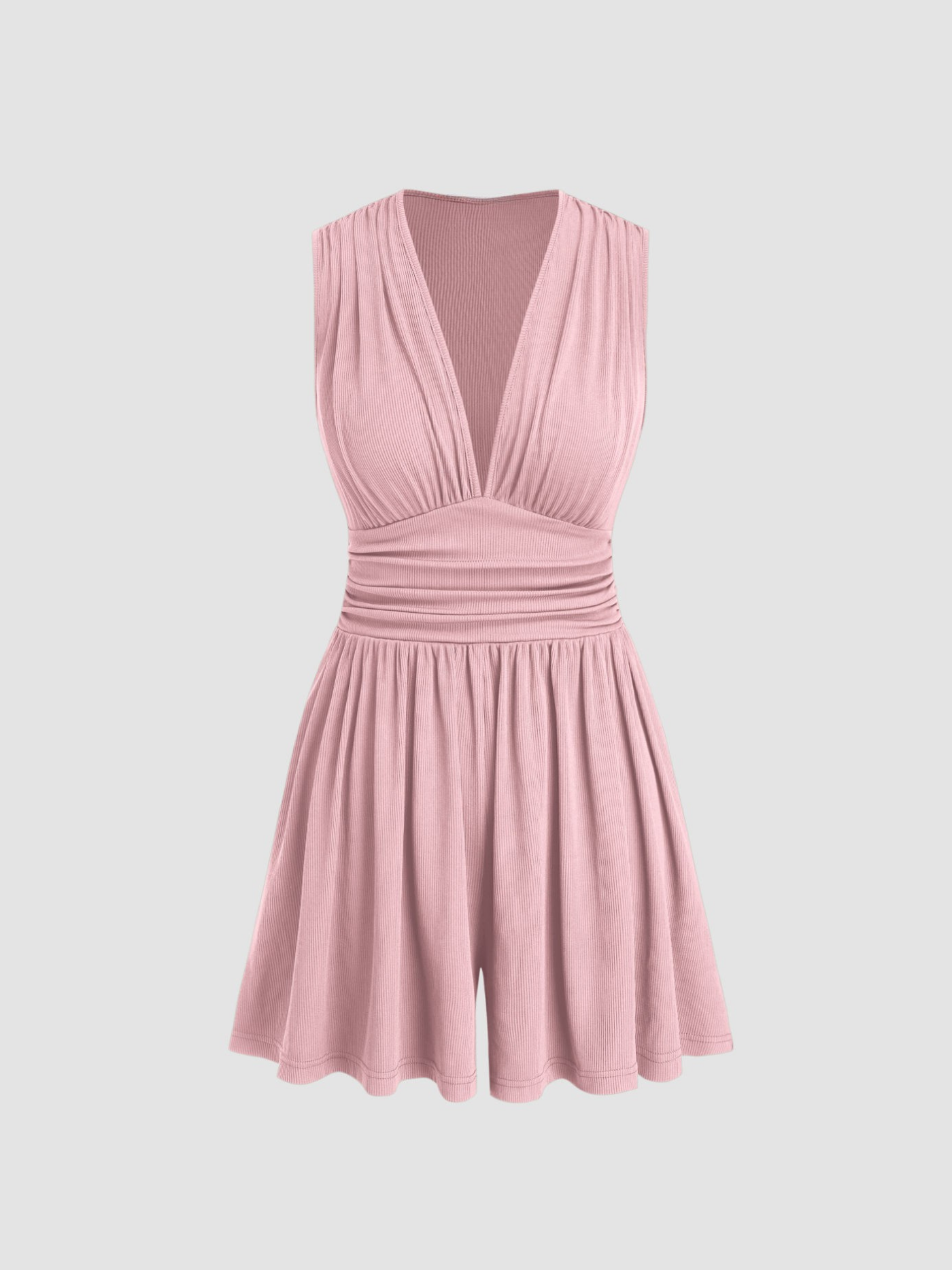 Kylie | V-neck Solid Ruched Pocket Romper