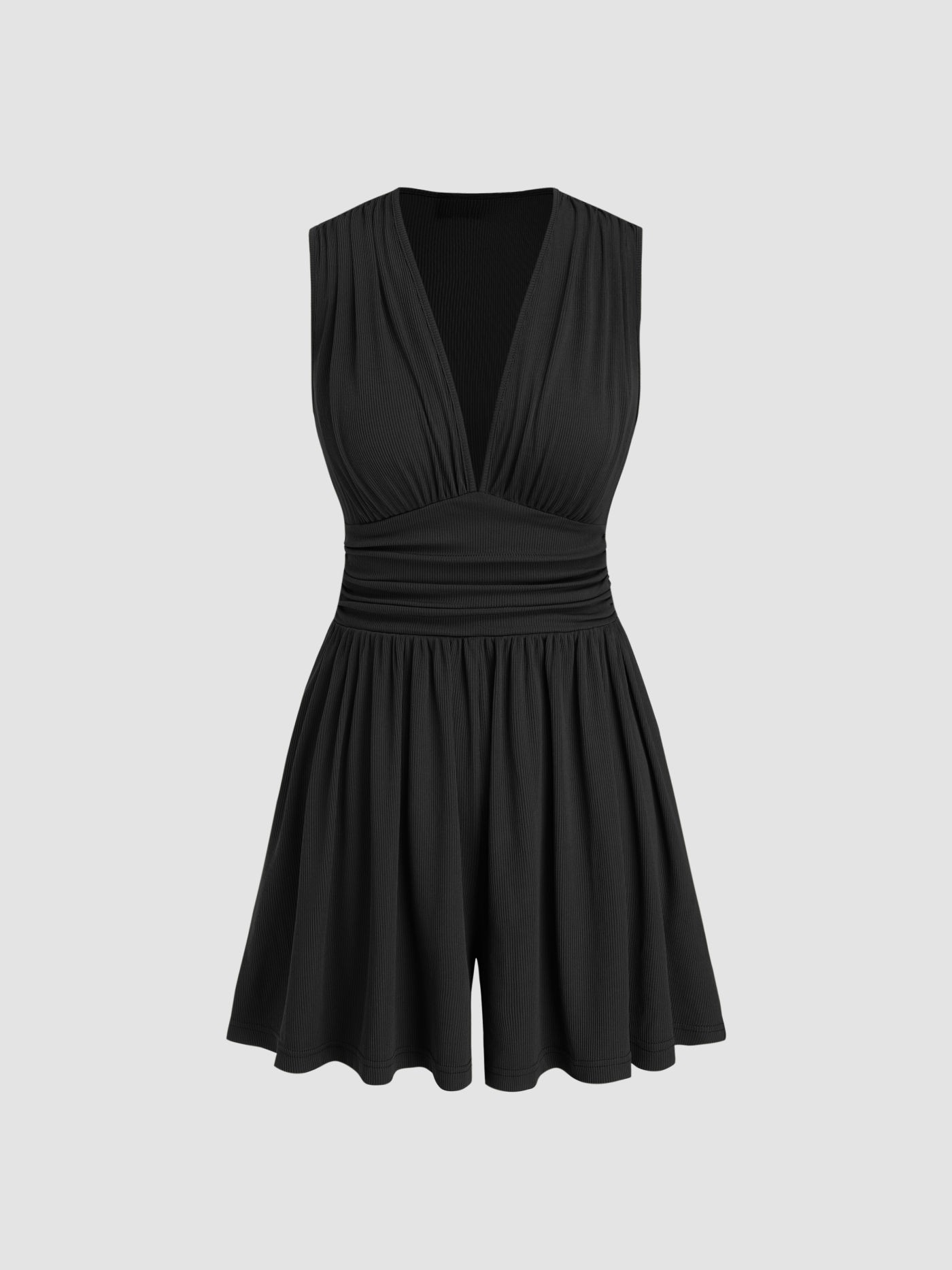 Kylie | V-neck Solid Ruched Pocket Romper