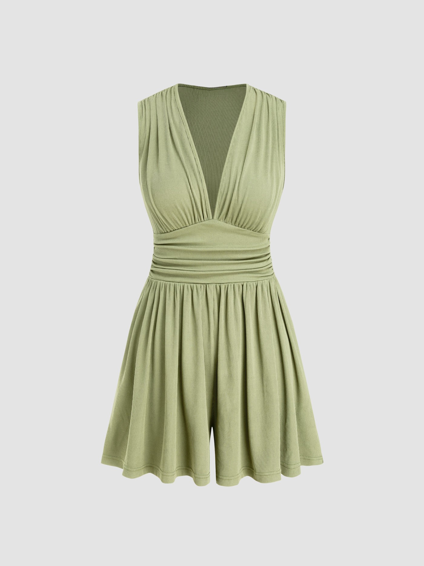 Kylie | V-neck Solid Ruched Pocket Romper