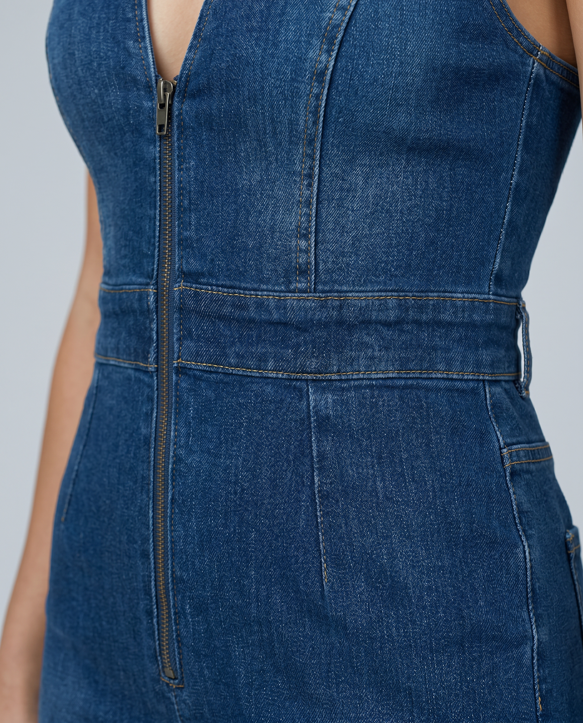 Madeline | Flare Leg Zip-Front Denim Jumpsuit