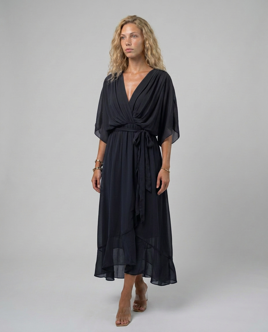 Elin | Flowy Belted Midi Wrap Dress