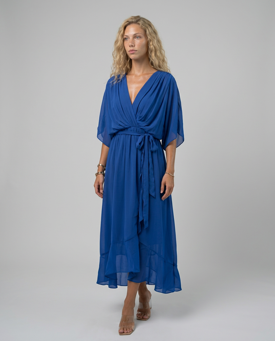 Elin | Flowy Belted Midi Wrap Dress
