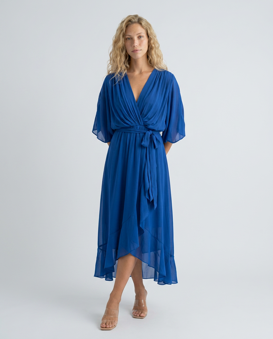 Elin | Flowy Belted Midi Wrap Dress
