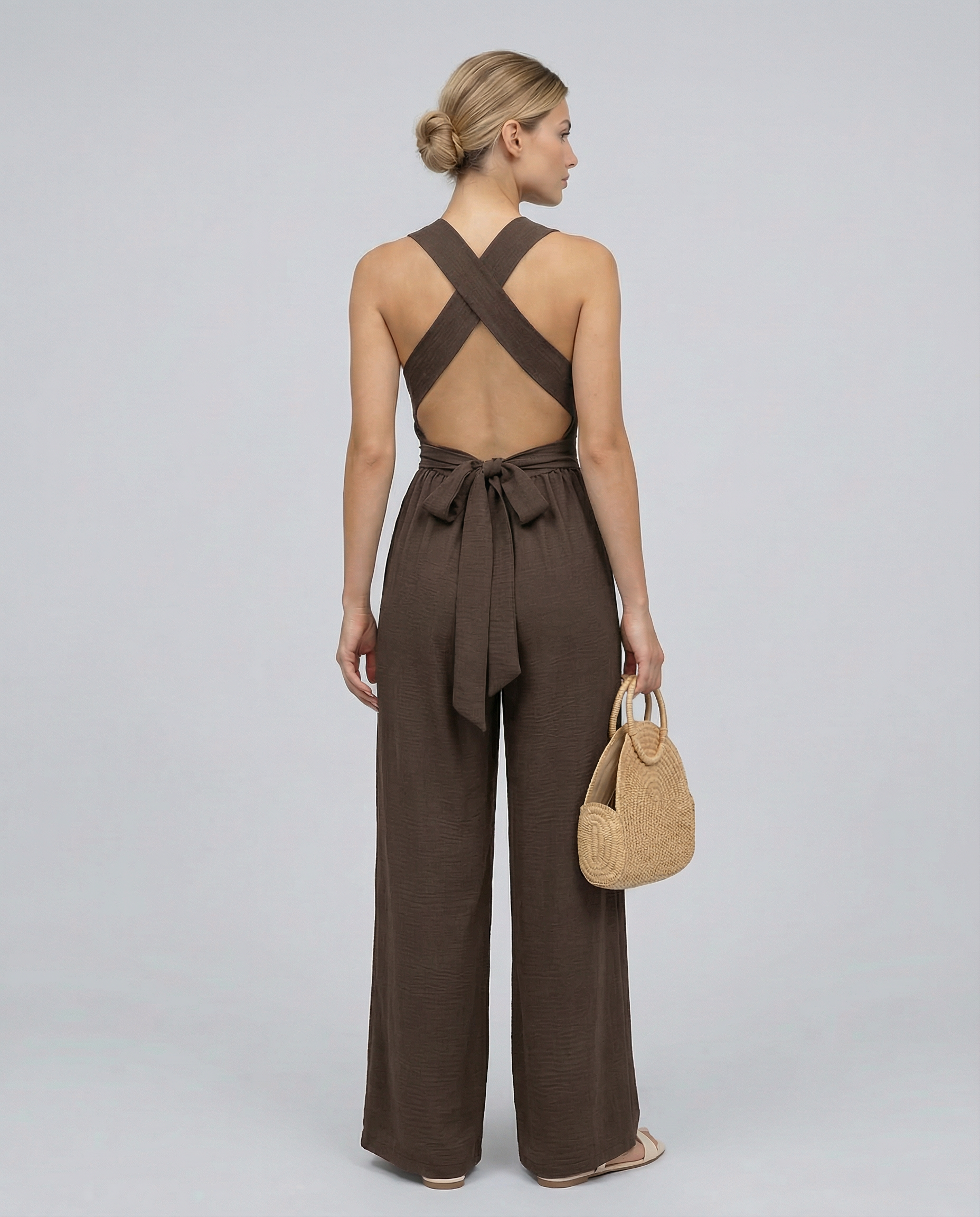 Leanne | Jumpsuit with Cross-Back Detail and Wide-Leg Fit