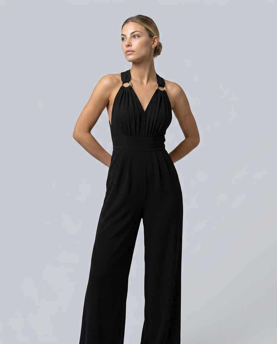 Leanne | Jumpsuit with Cross-Back Detail and Wide-Leg Fit