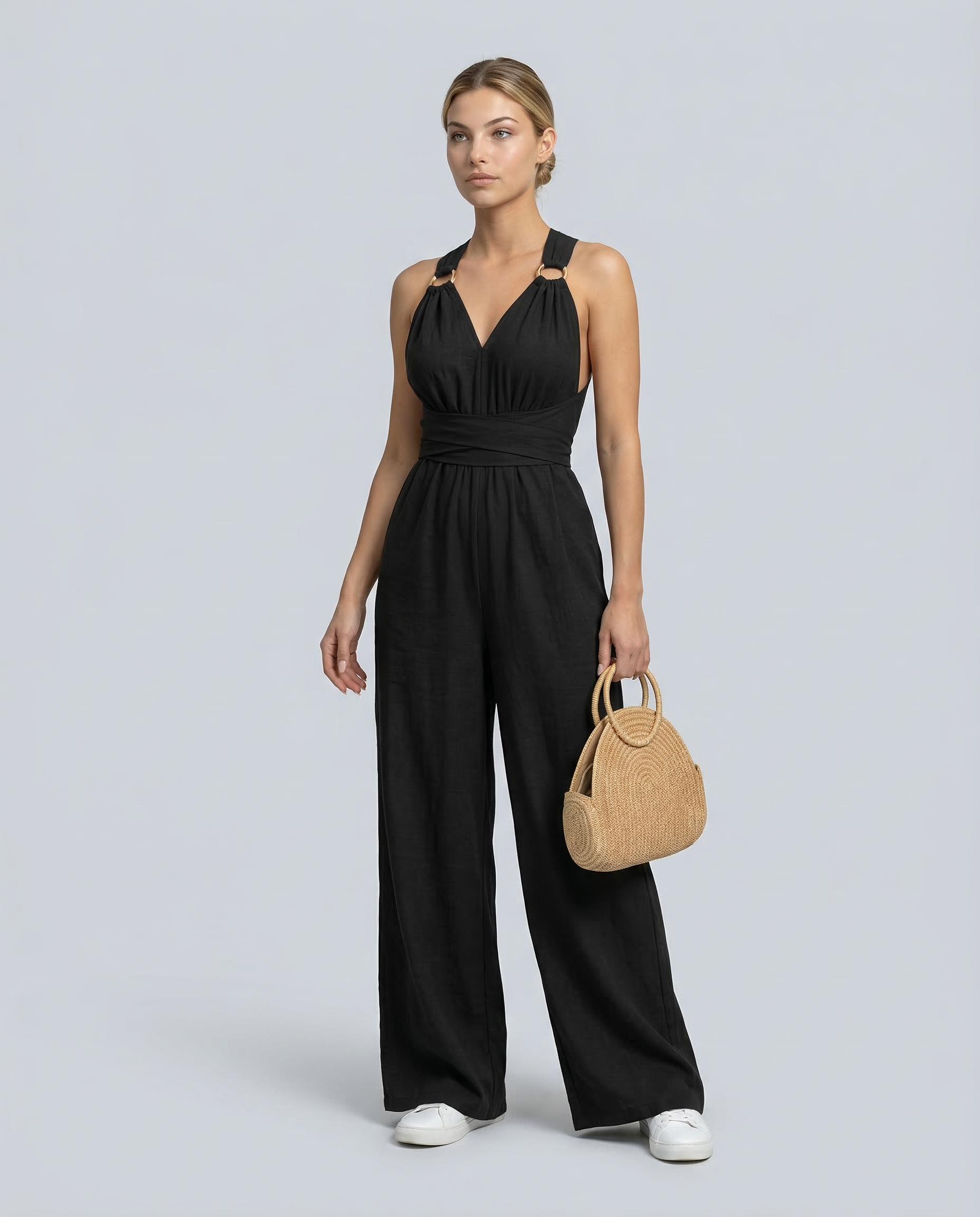 Leanne | Jumpsuit with Cross-Back Detail and Wide-Leg Fit
