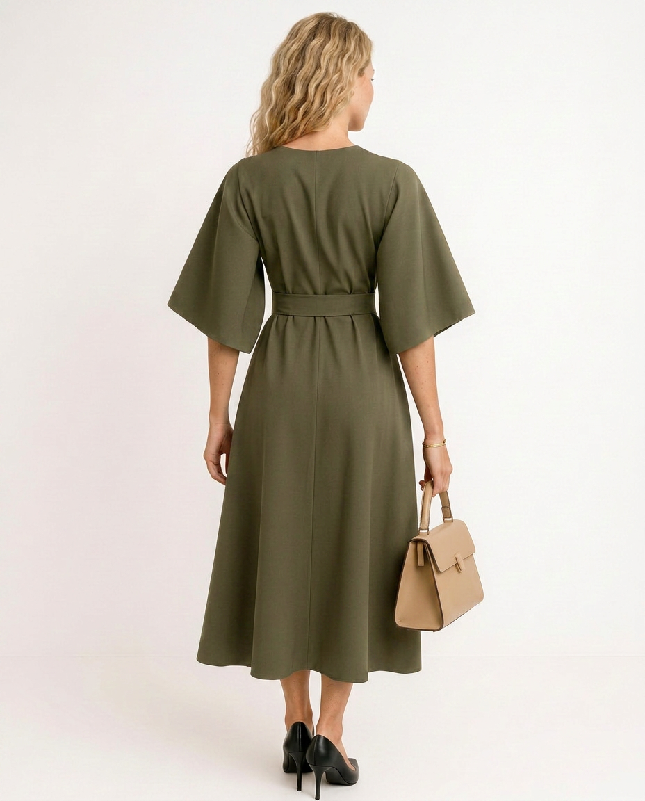 Iris | Crew Neck Midi Work Dress
