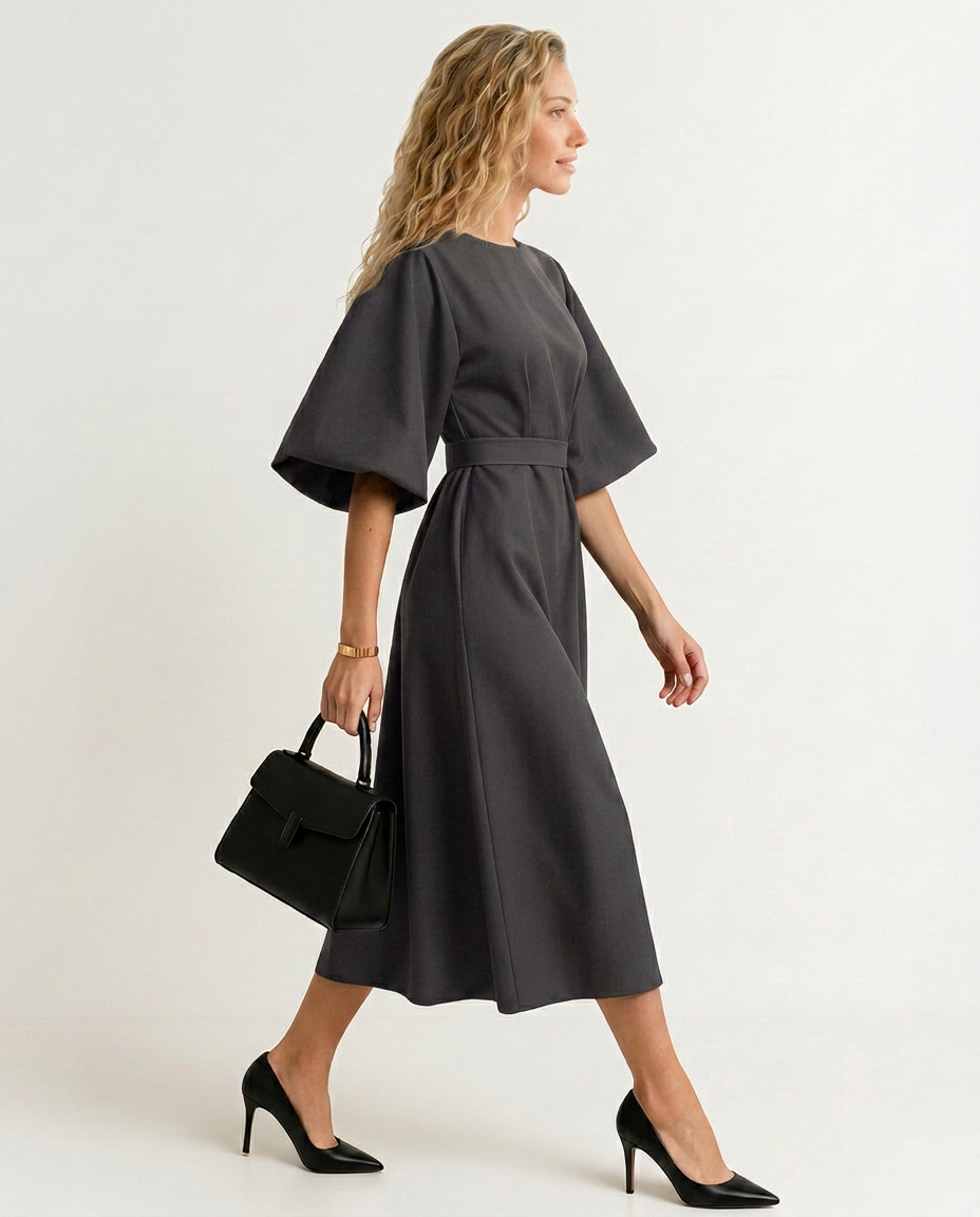 Iris | Crew Neck Midi Work Dress
