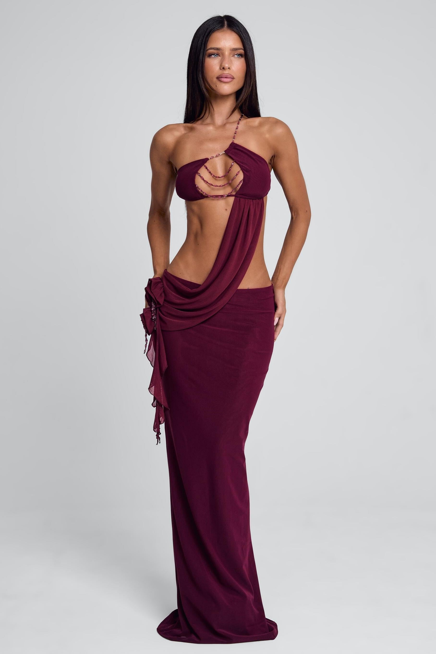 Verity | 3D Floral Beaded Mesh Maxi Dress