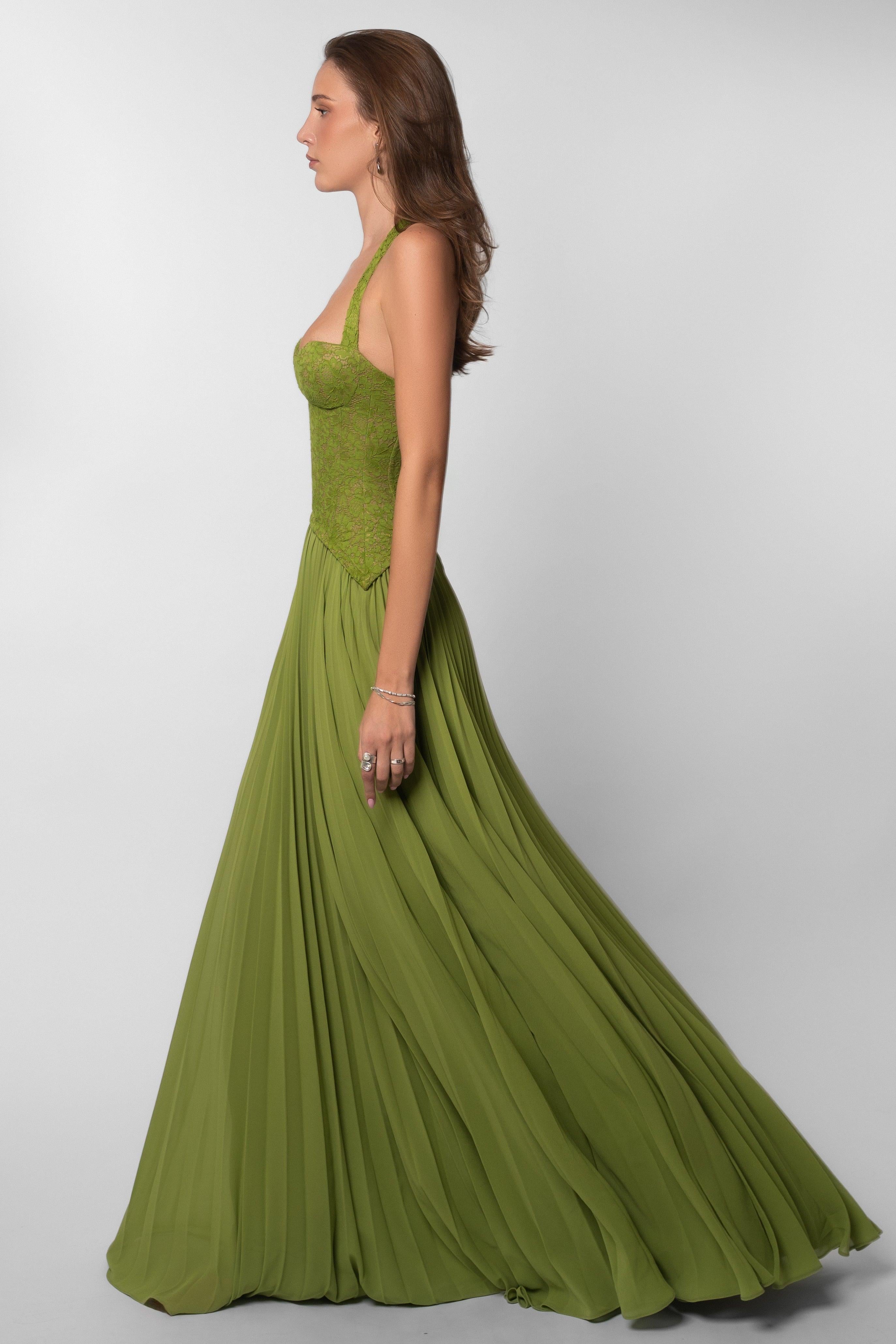 Seraphina | Sweetheart Lace Splicing Pleated Maxi Dress