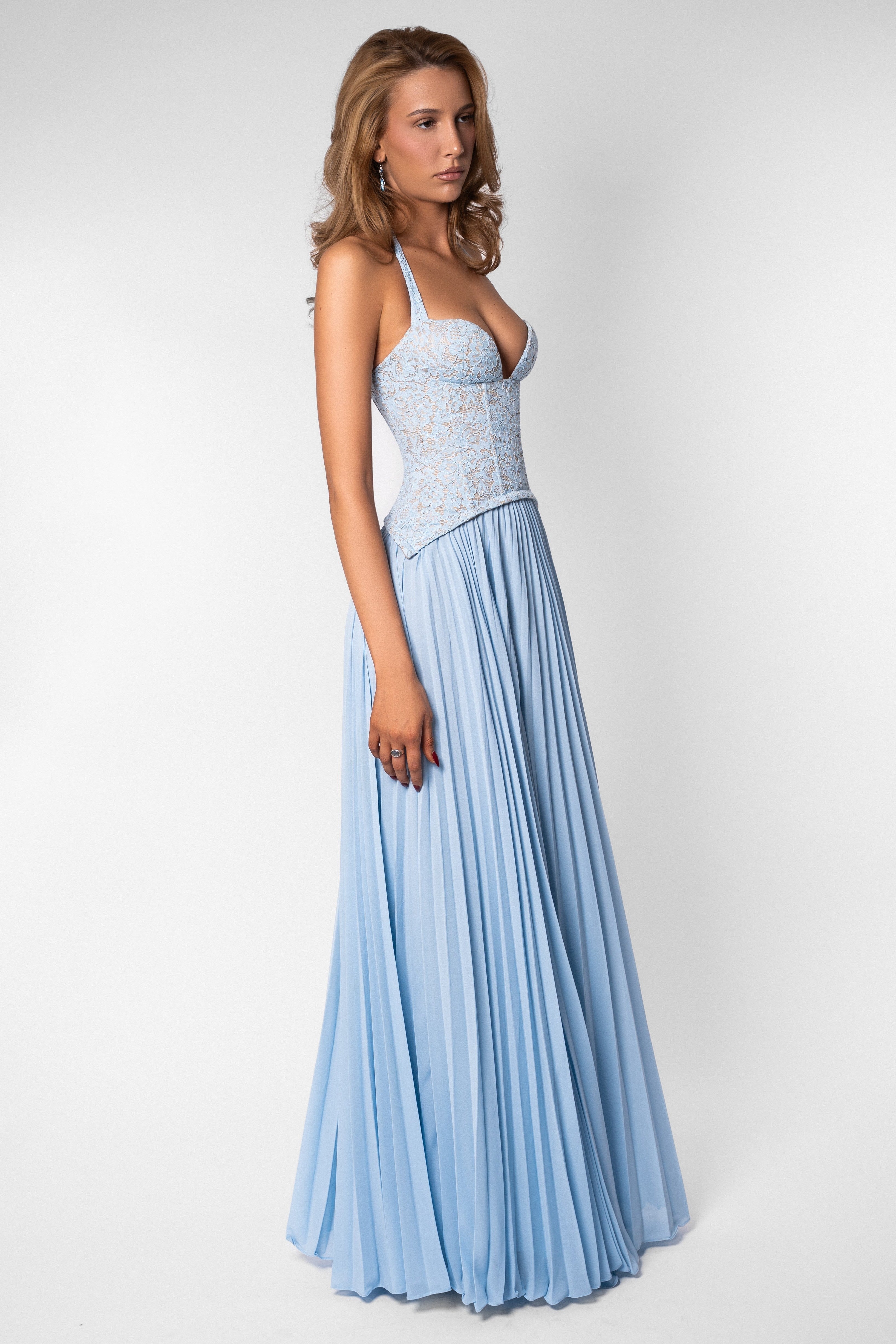 Ottilie | Sweetheart Lace Chiffon Pleated Maxi Dress