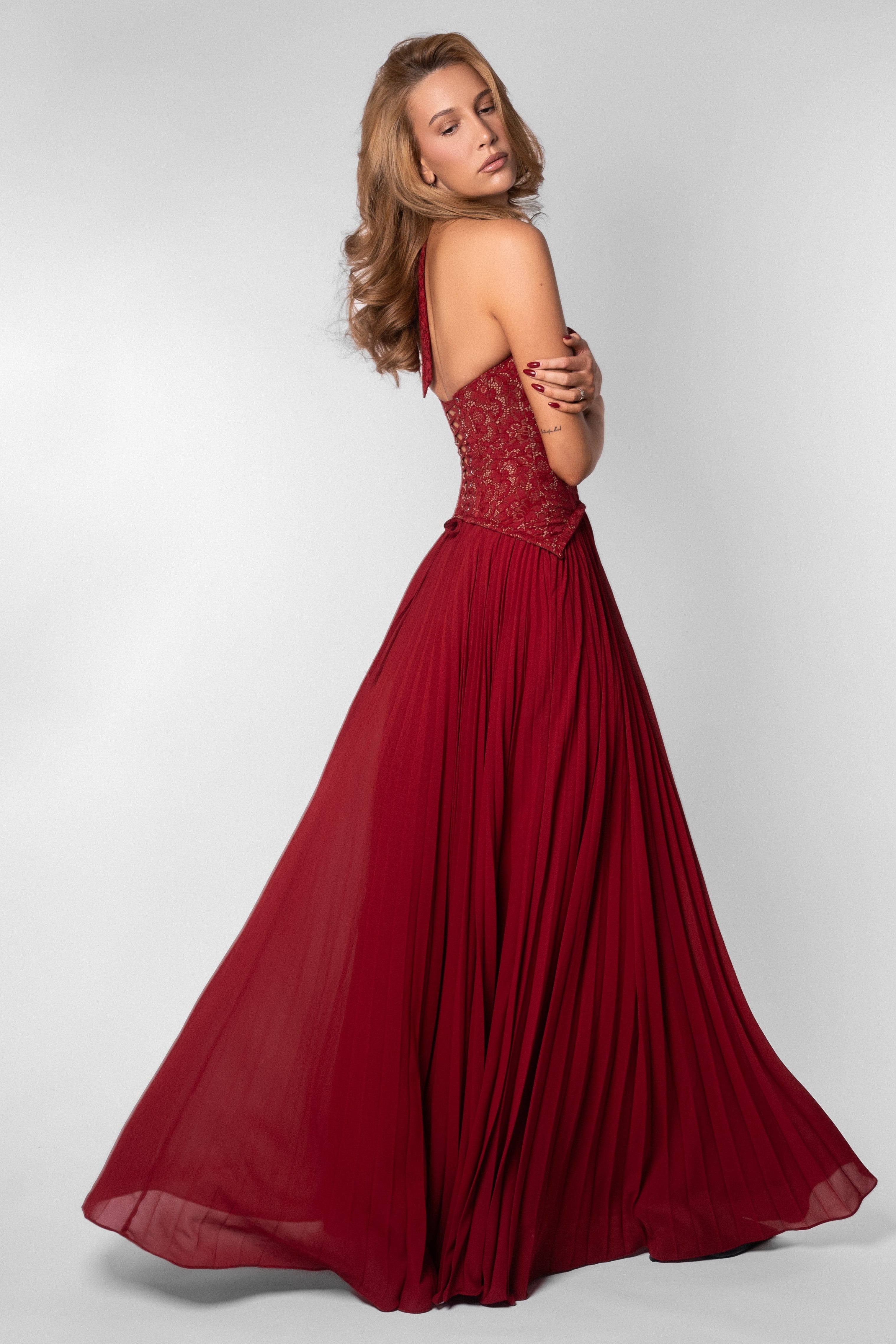 Zara | Sweetheart Lace Splicing Pleated Maxi Dress