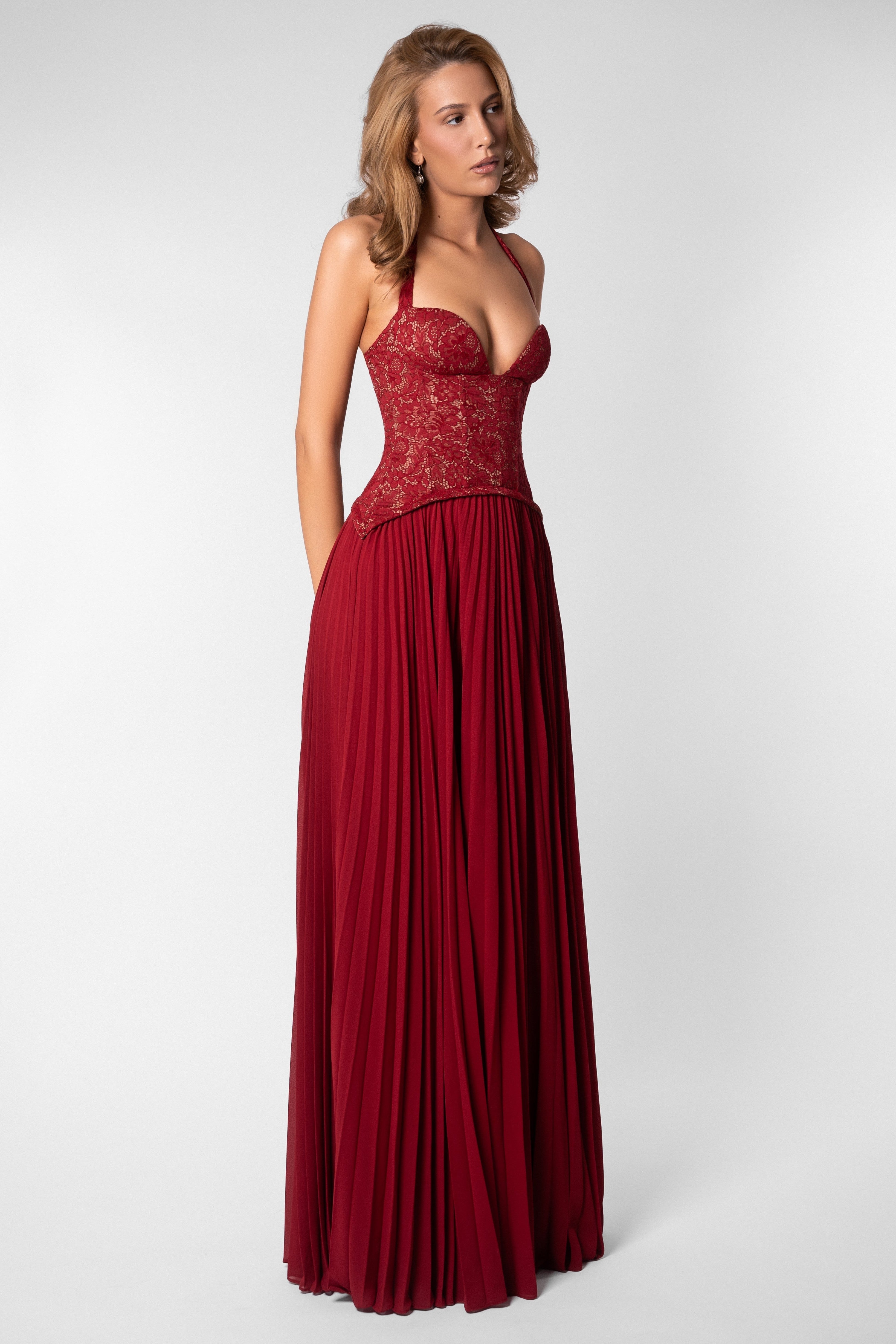 Seraphina | Sweetheart Lace Splicing Pleated Maxi Dress