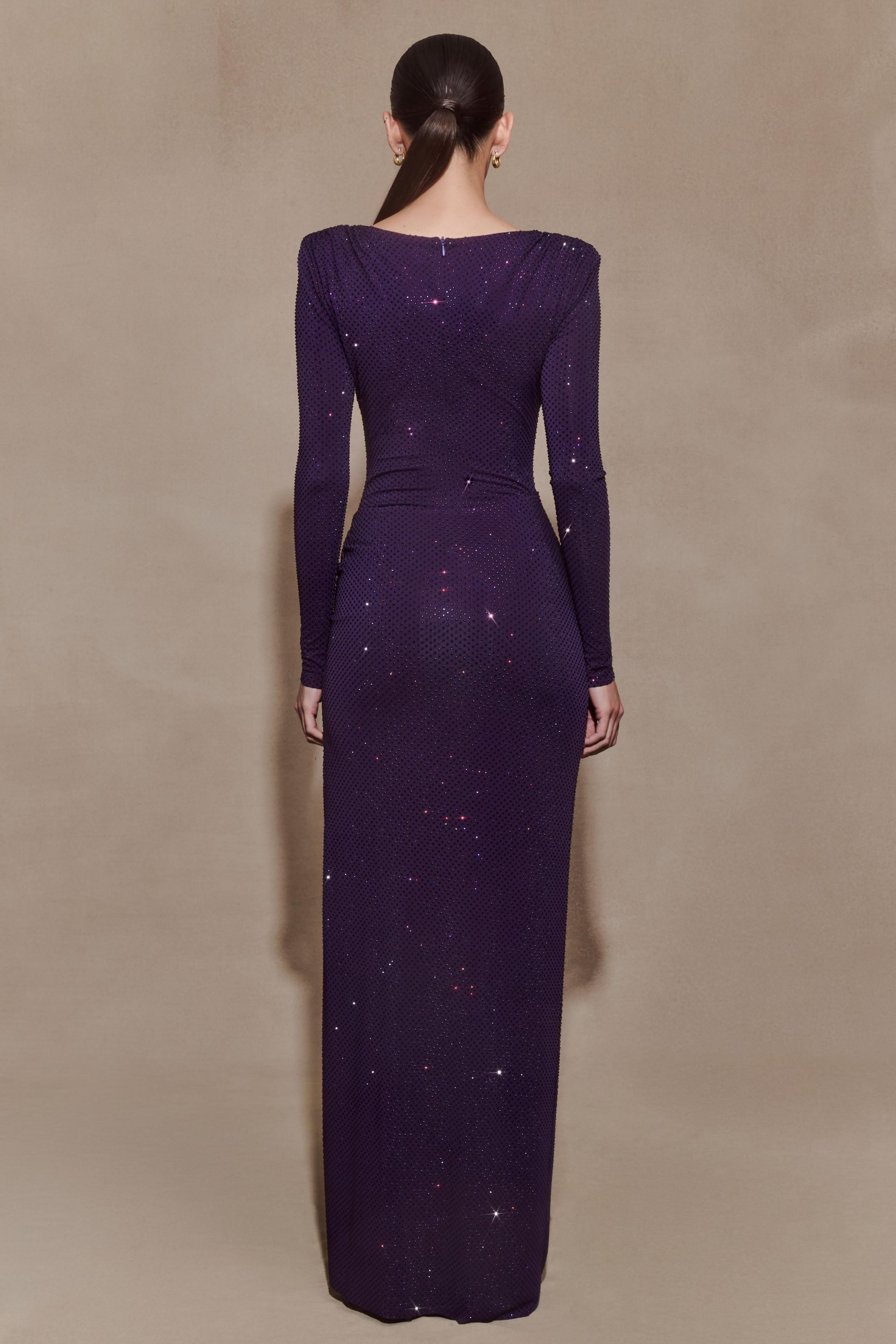 Stellan | Rhinestone Long Sleeve Slit Maxi Dress