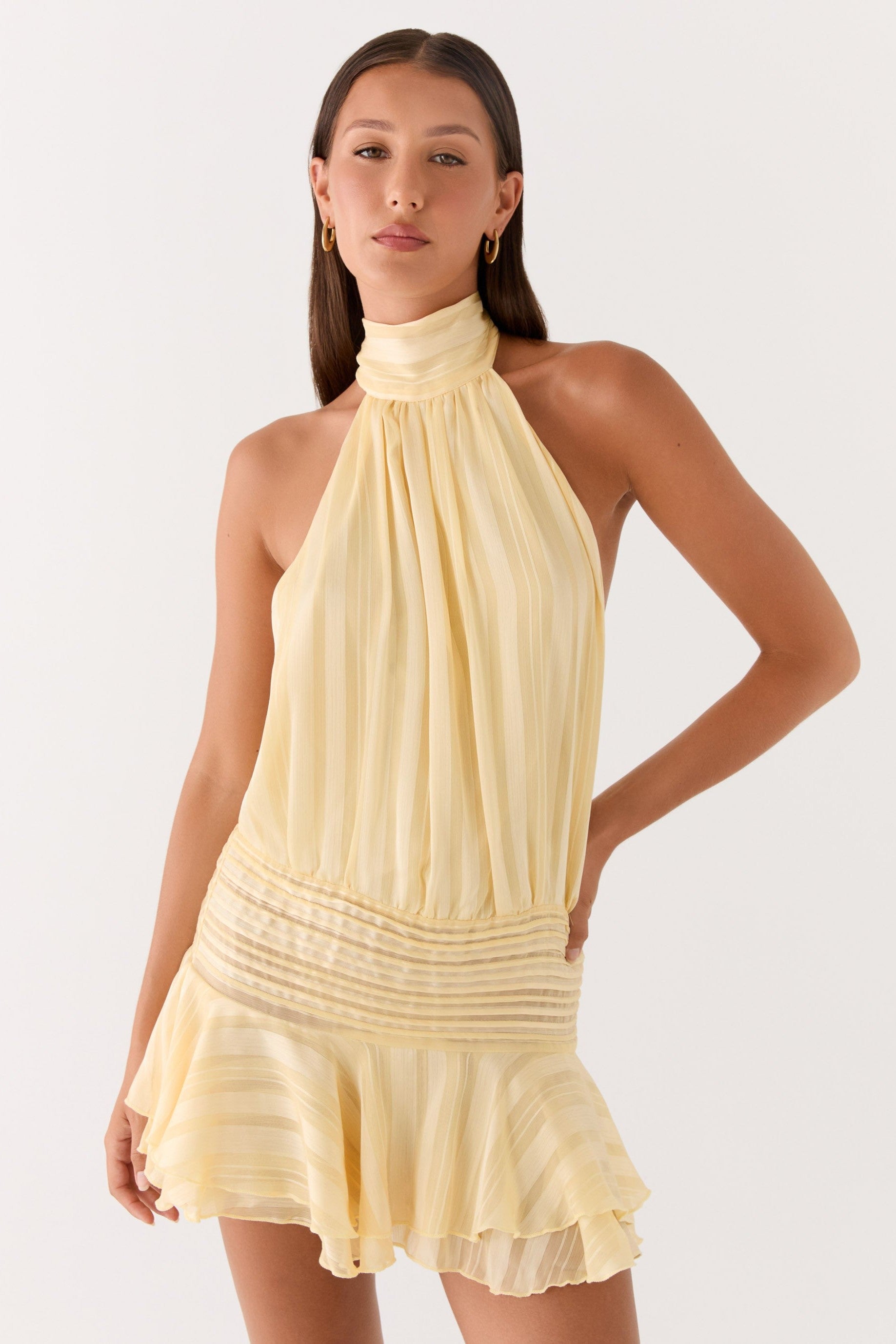 Elin | Chiffon Pleated Halter Neck Mini Dress
