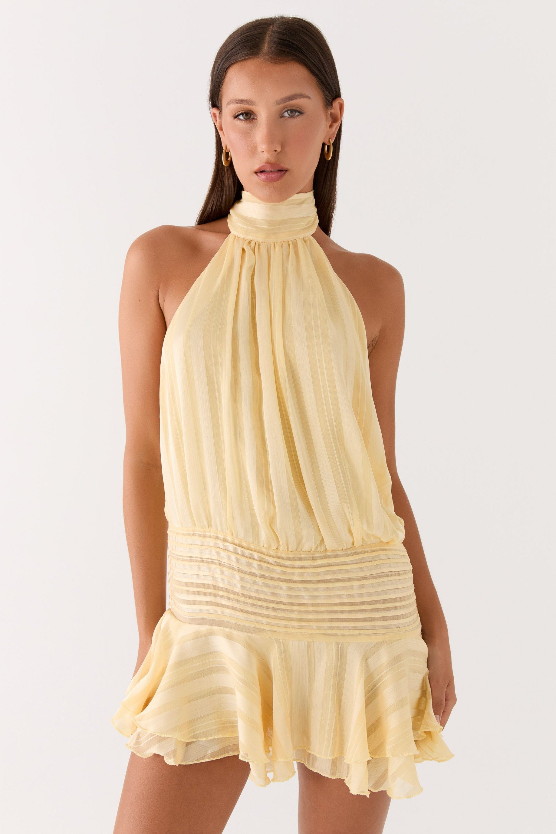 Elin | Chiffon Pleated Halter Neck Mini Dress