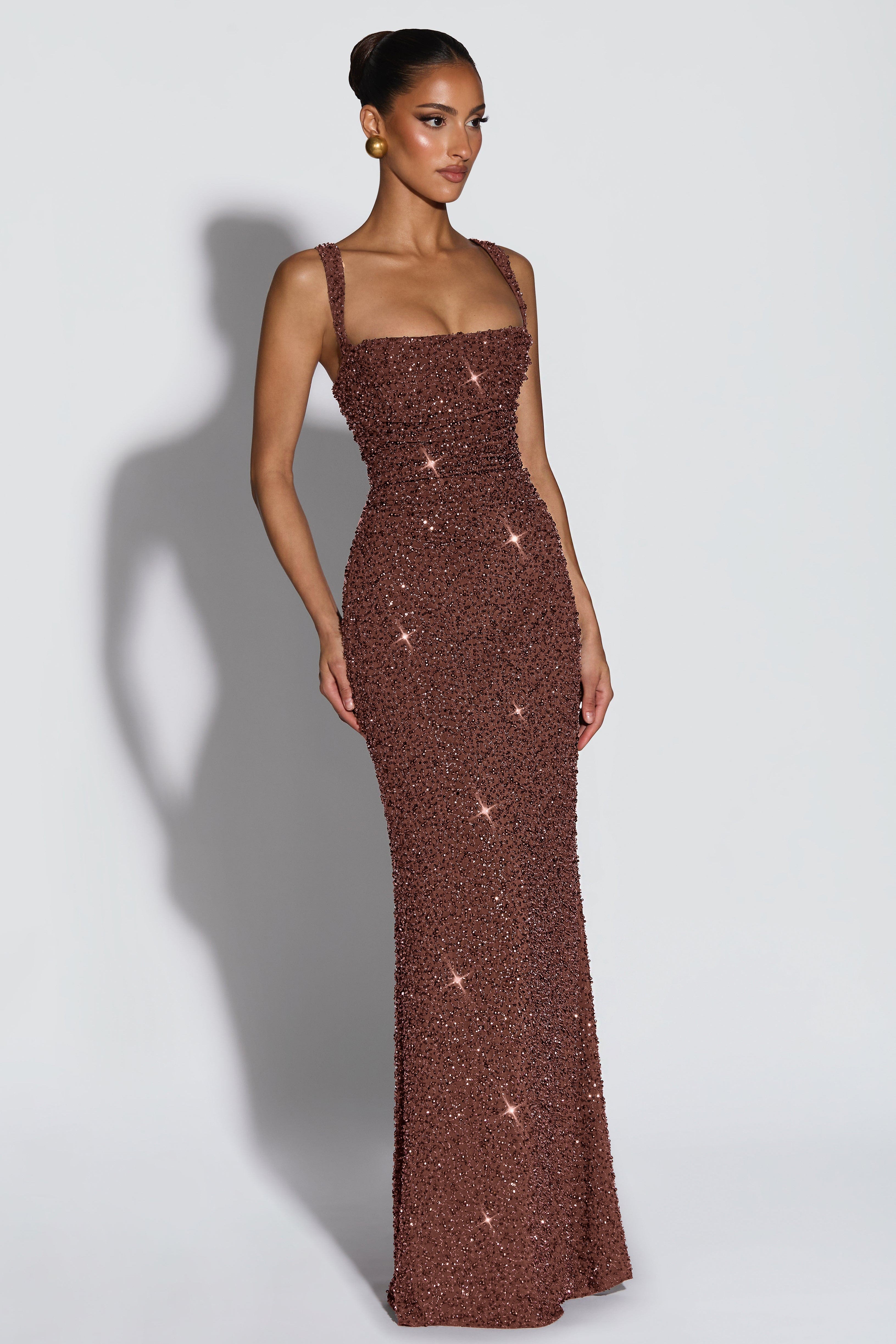 Cleo | Sequin Tie-Up Square Neck Maxi Dress