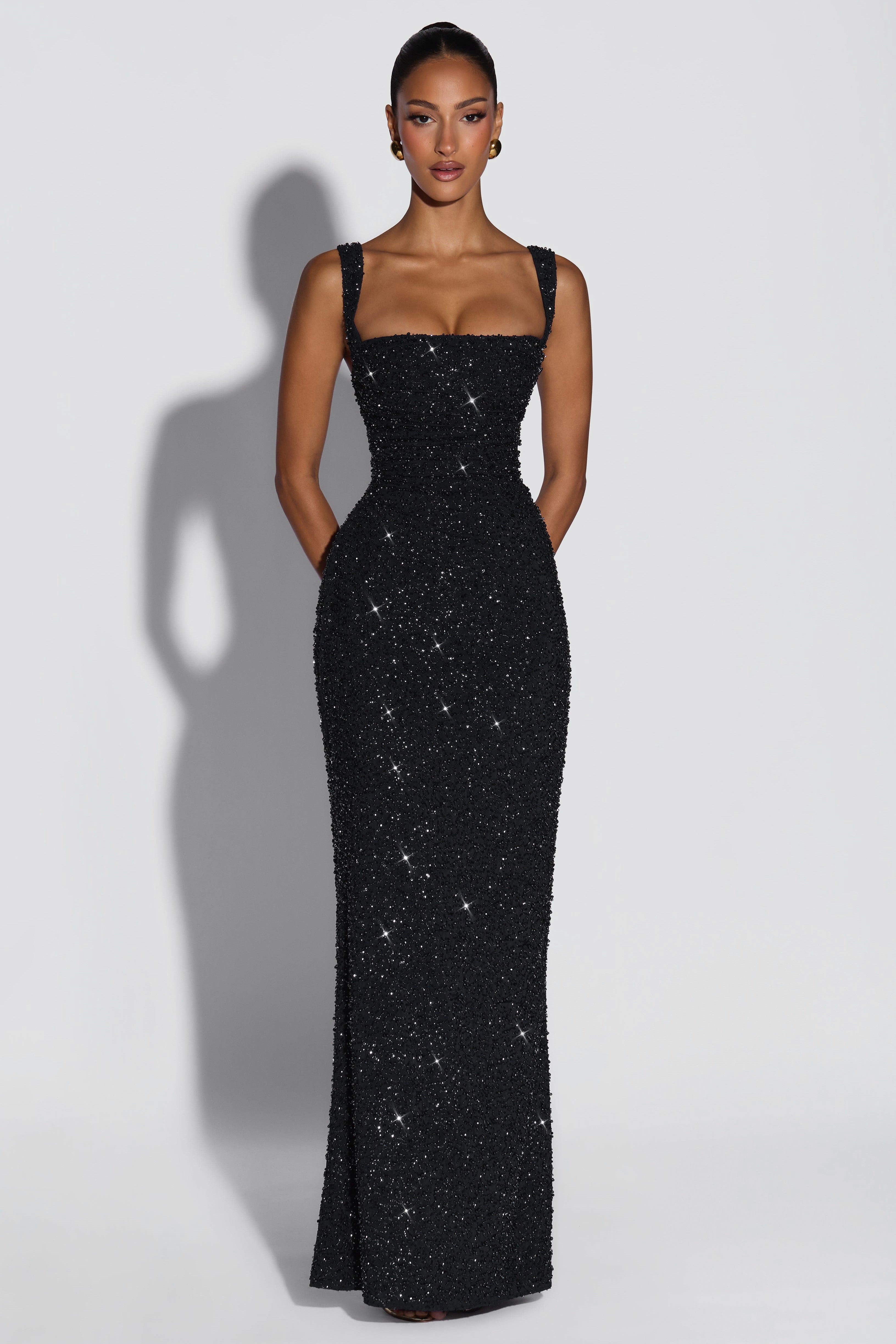 Cleo | Sequin Tie-Up Square Neck Maxi Dress