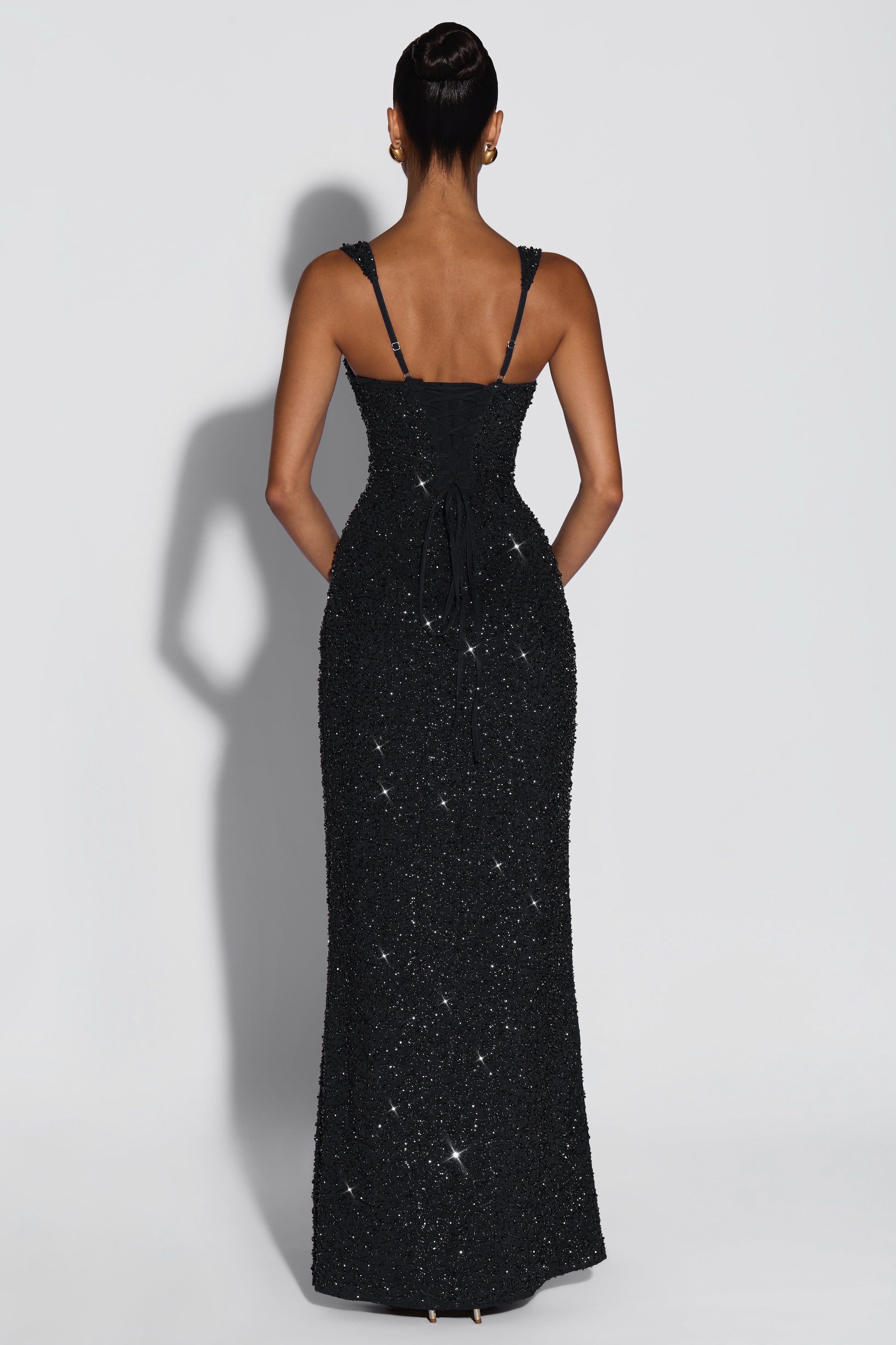 Cleo | Sequin Tie-Up Square Neck Maxi Dress