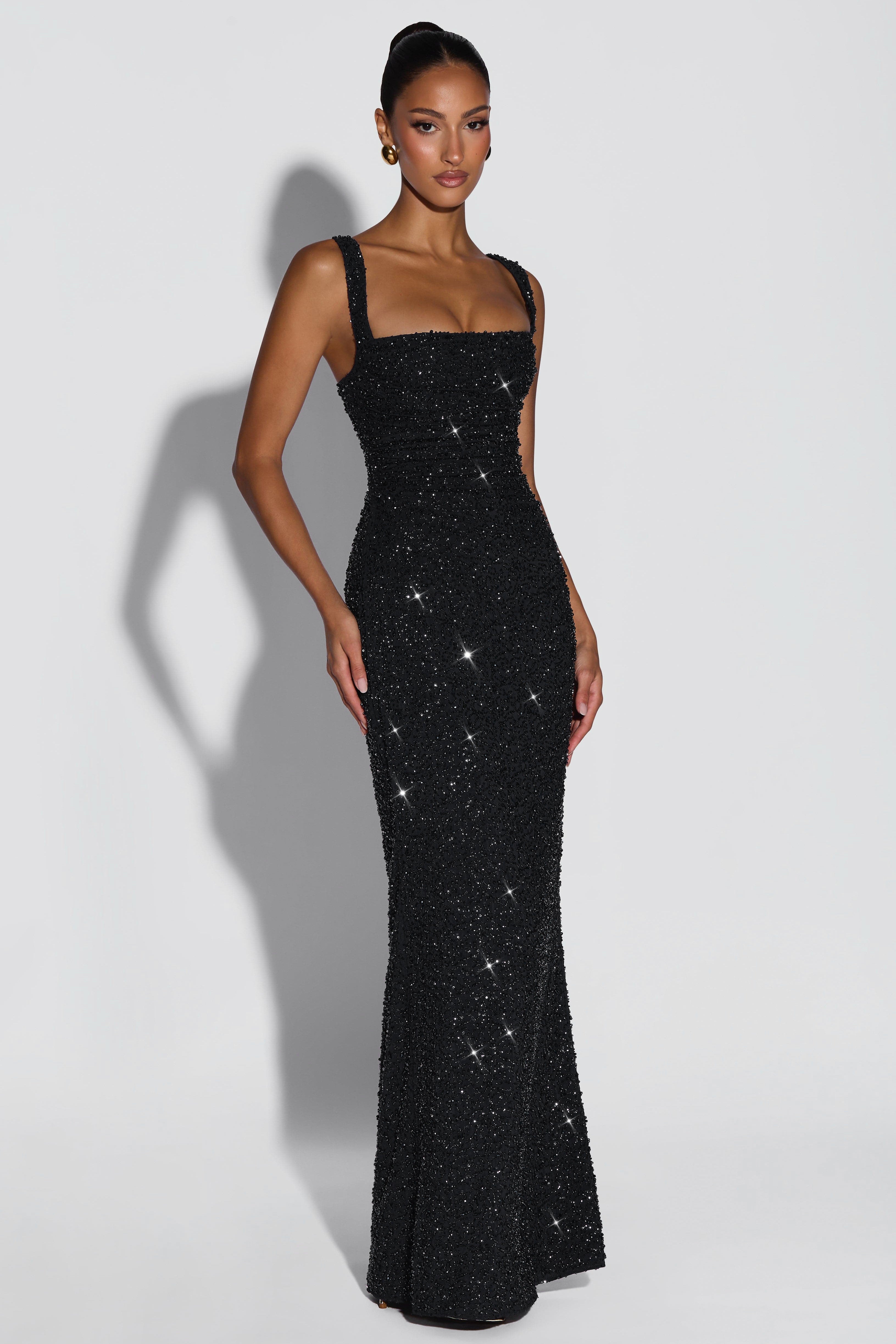 Sabine | Sequin Tie-Up Square Neck Maxi Dress