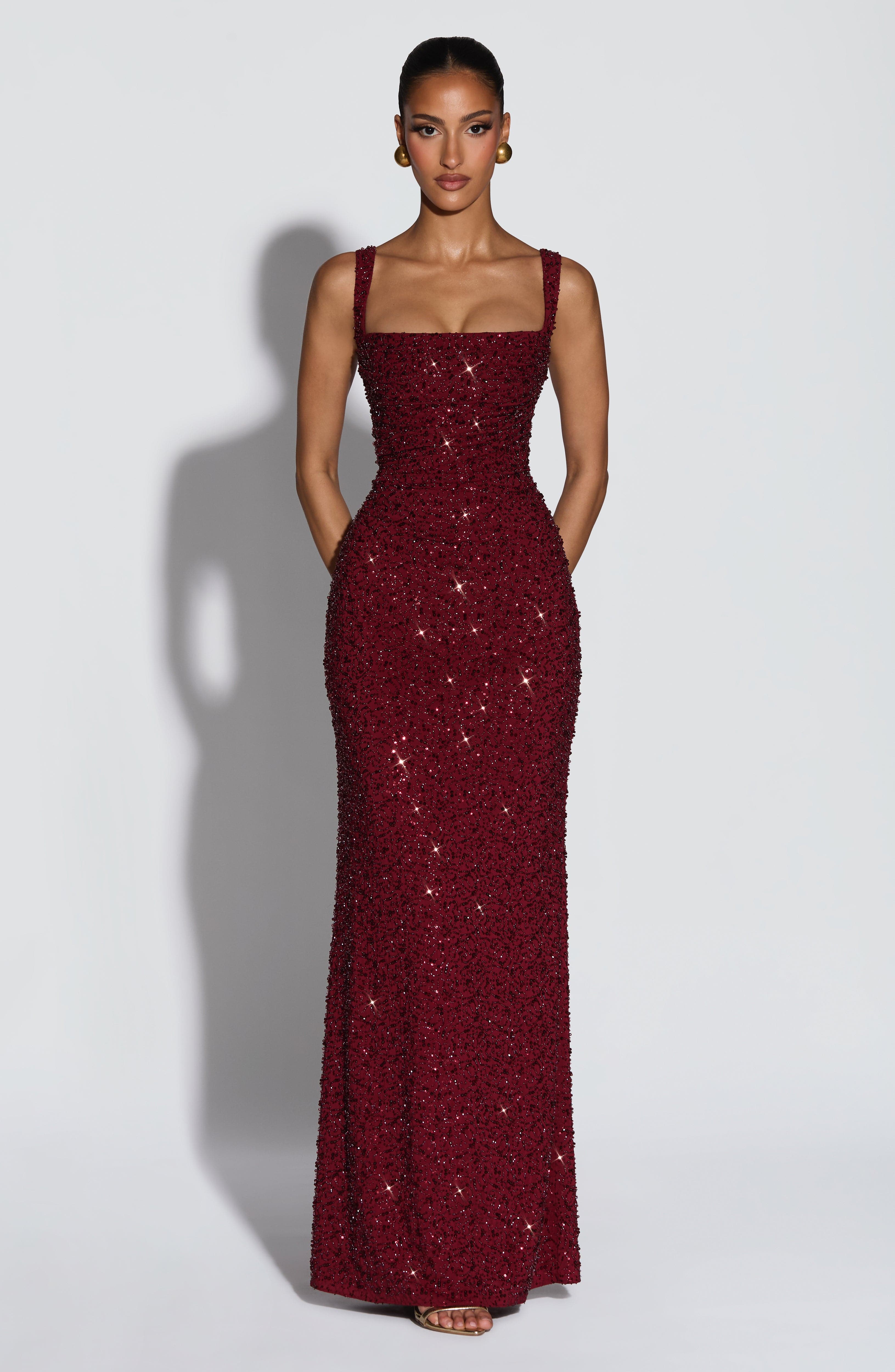 Cleo | Sequin Tie-Up Square Neck Maxi Dress