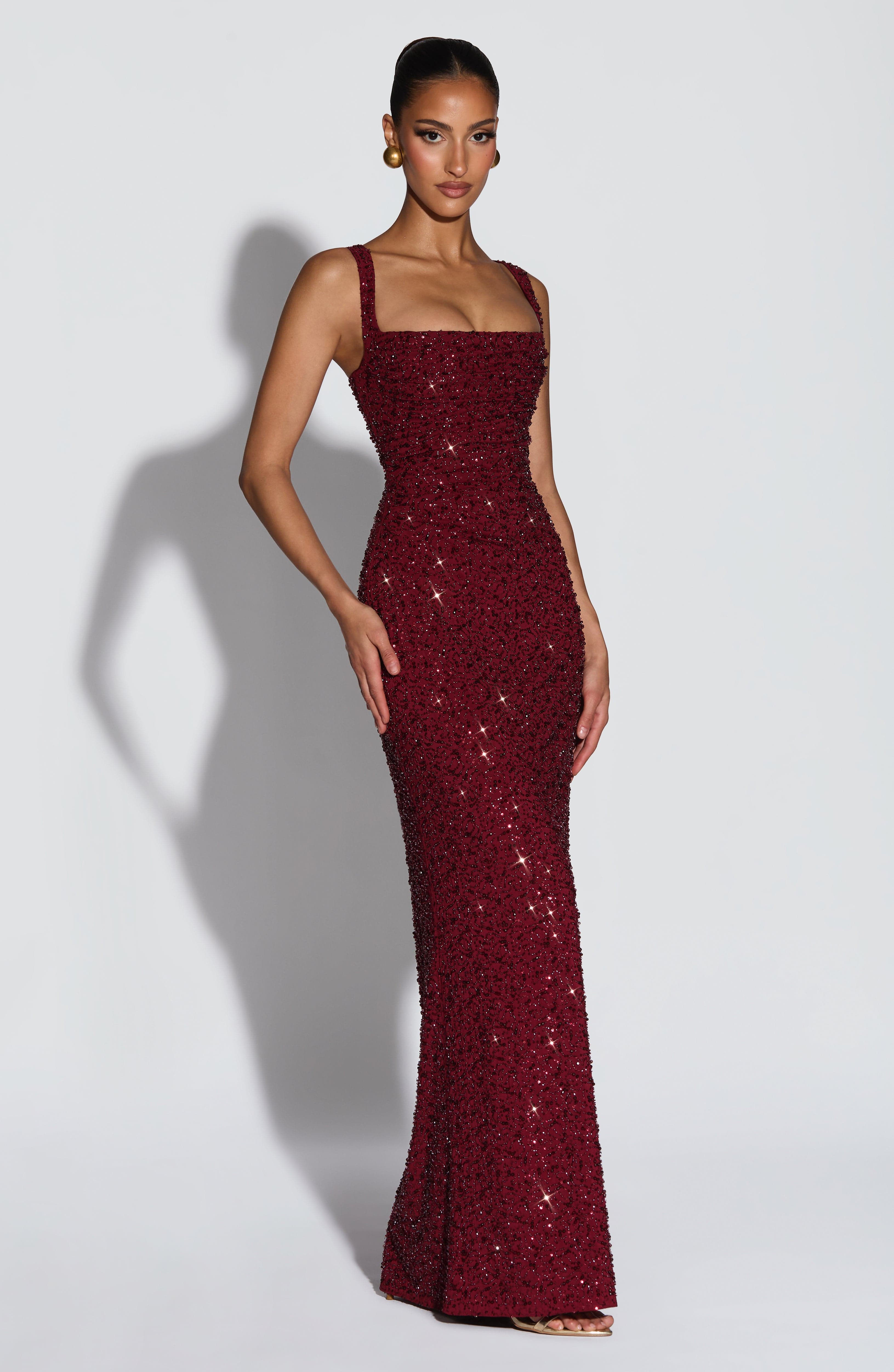 Cleo | Sequin Tie-Up Square Neck Maxi Dress