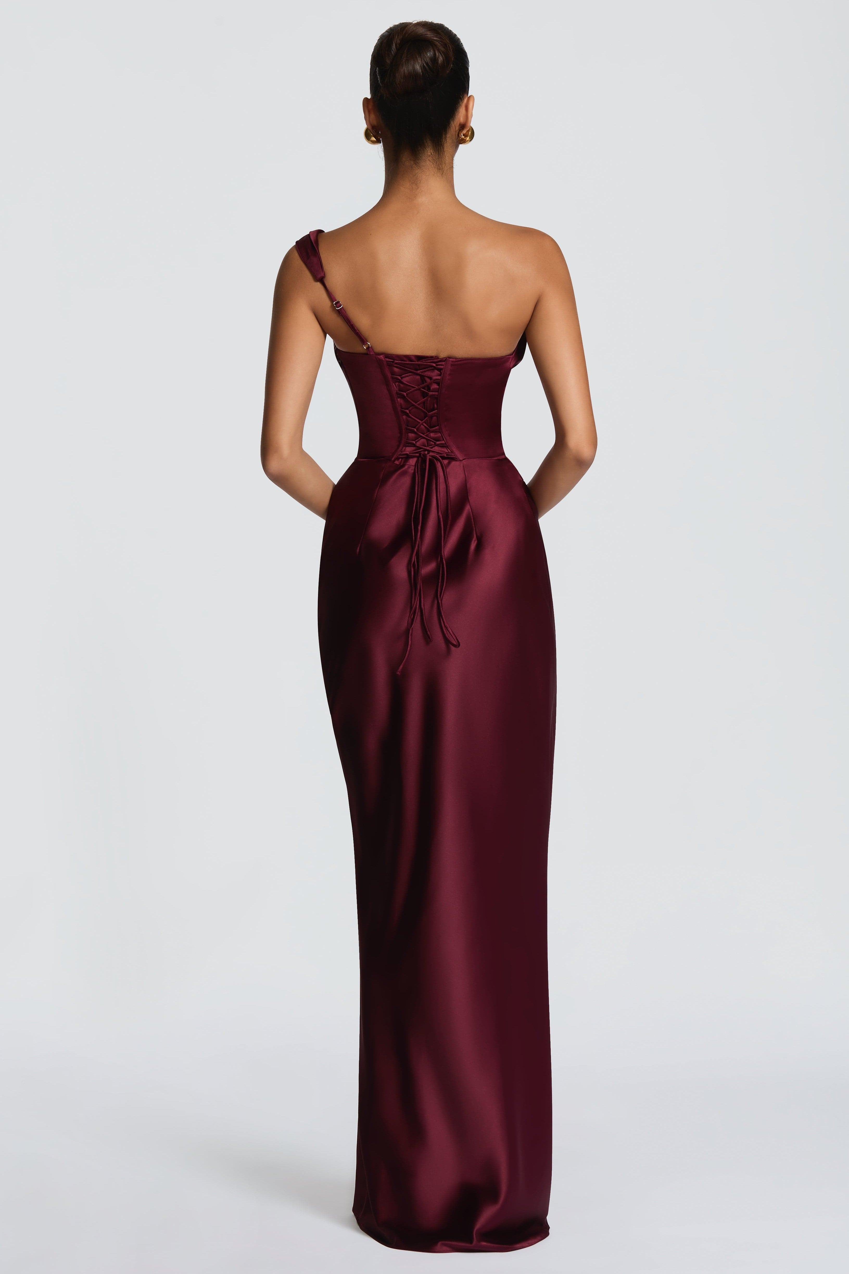 Delphine | Satin Corset Lace-Up Maxi Dress