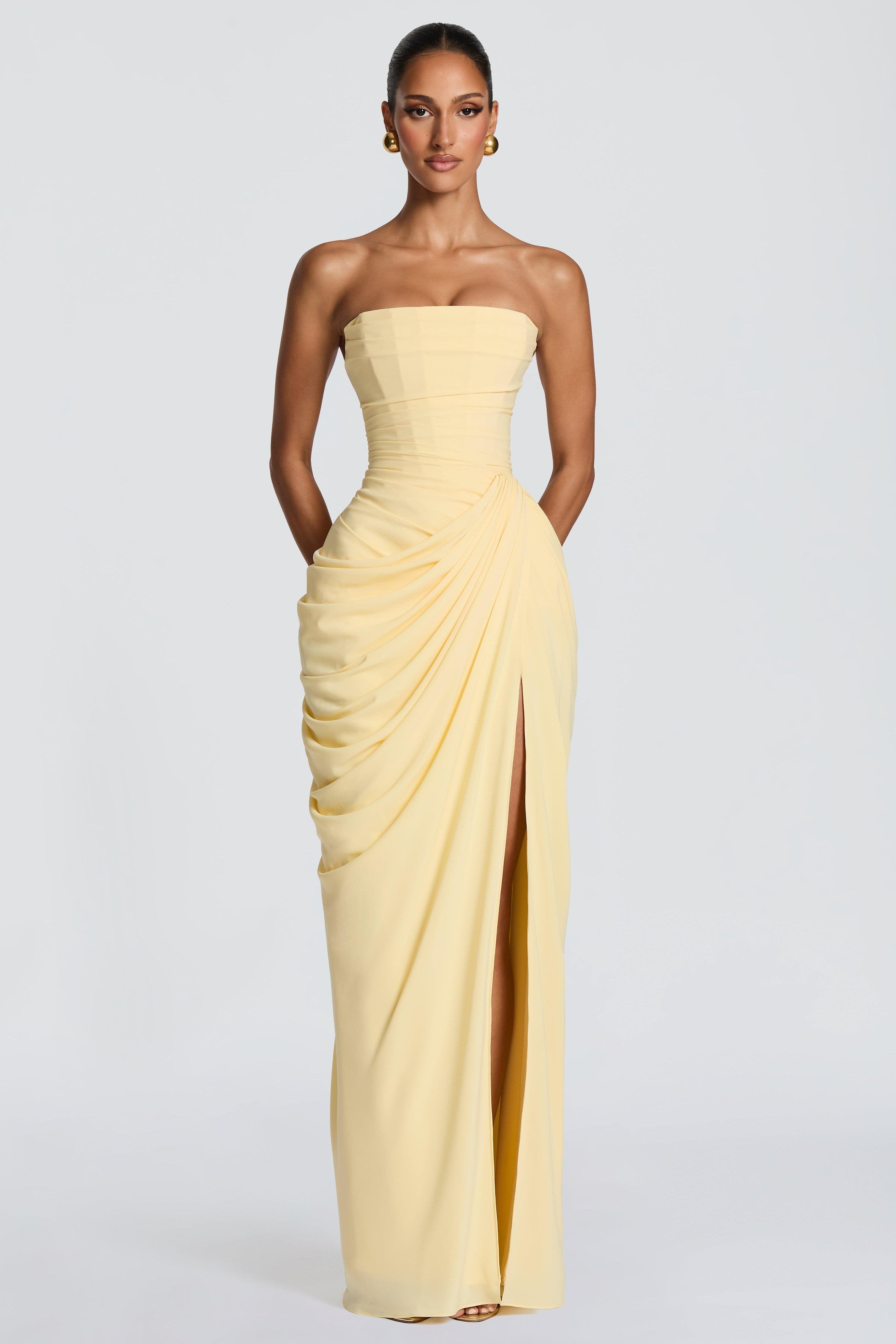 Cosette | Strapless Gathered Corset Maxi Dress