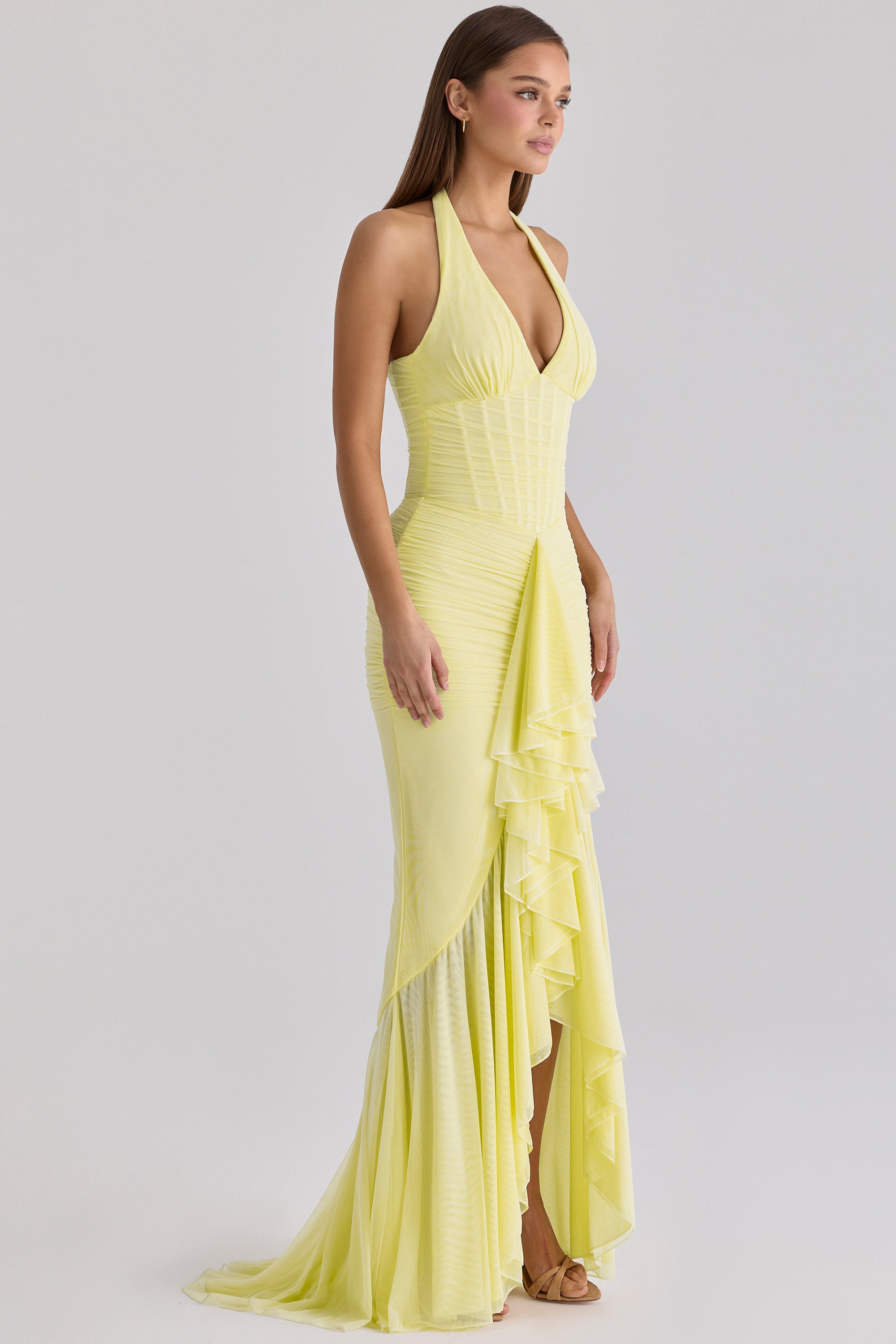 Talia | Mesh Corset Frill Maxi Dress