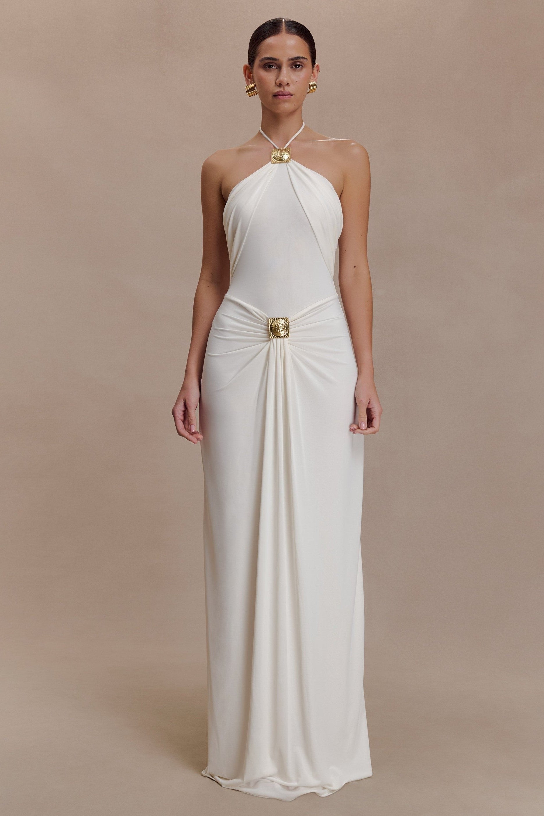 Amara | Metal Detail Halter Neck Maxi Dress