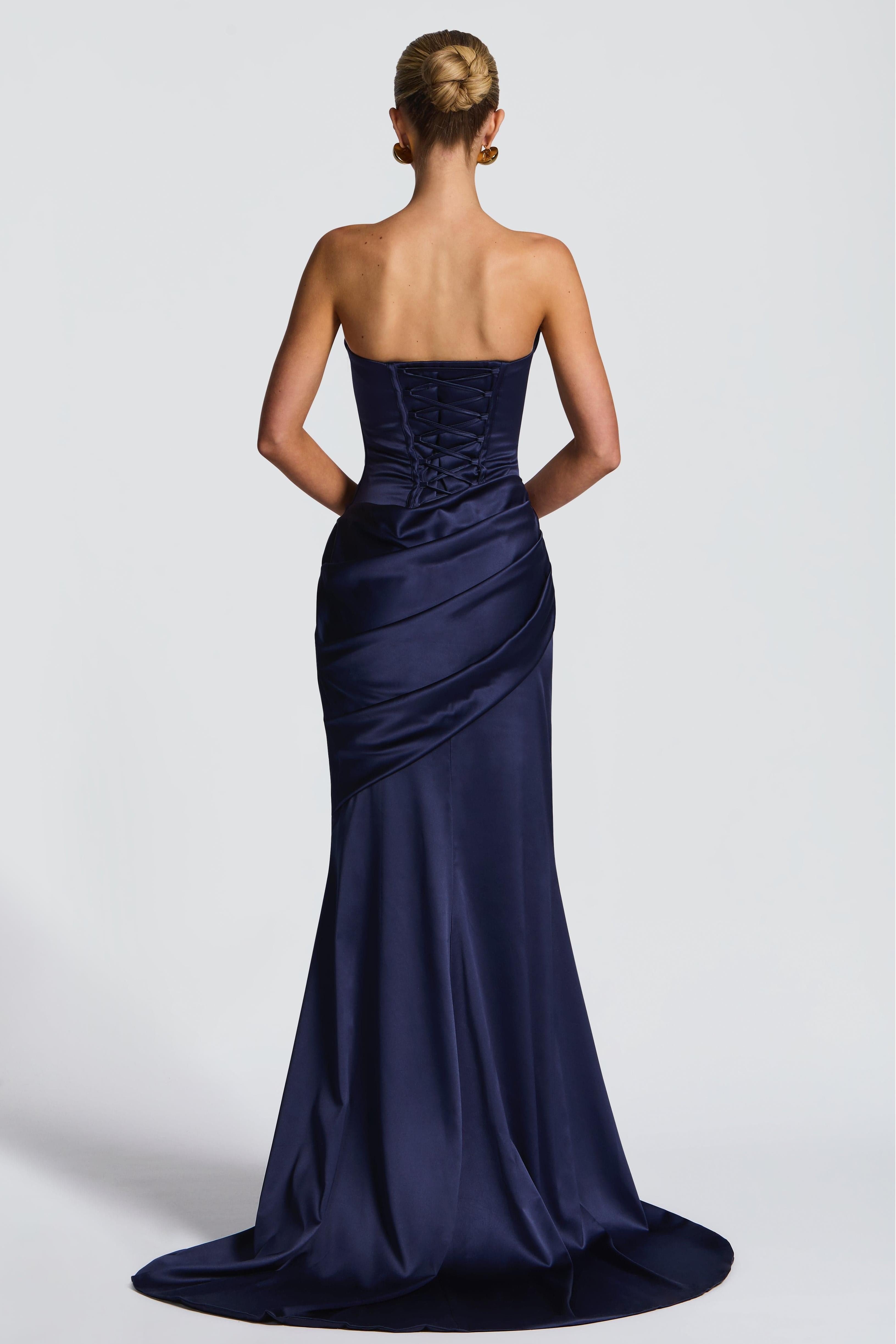Valentina | Satin Pleated Off-Shoulder Maxi Dress