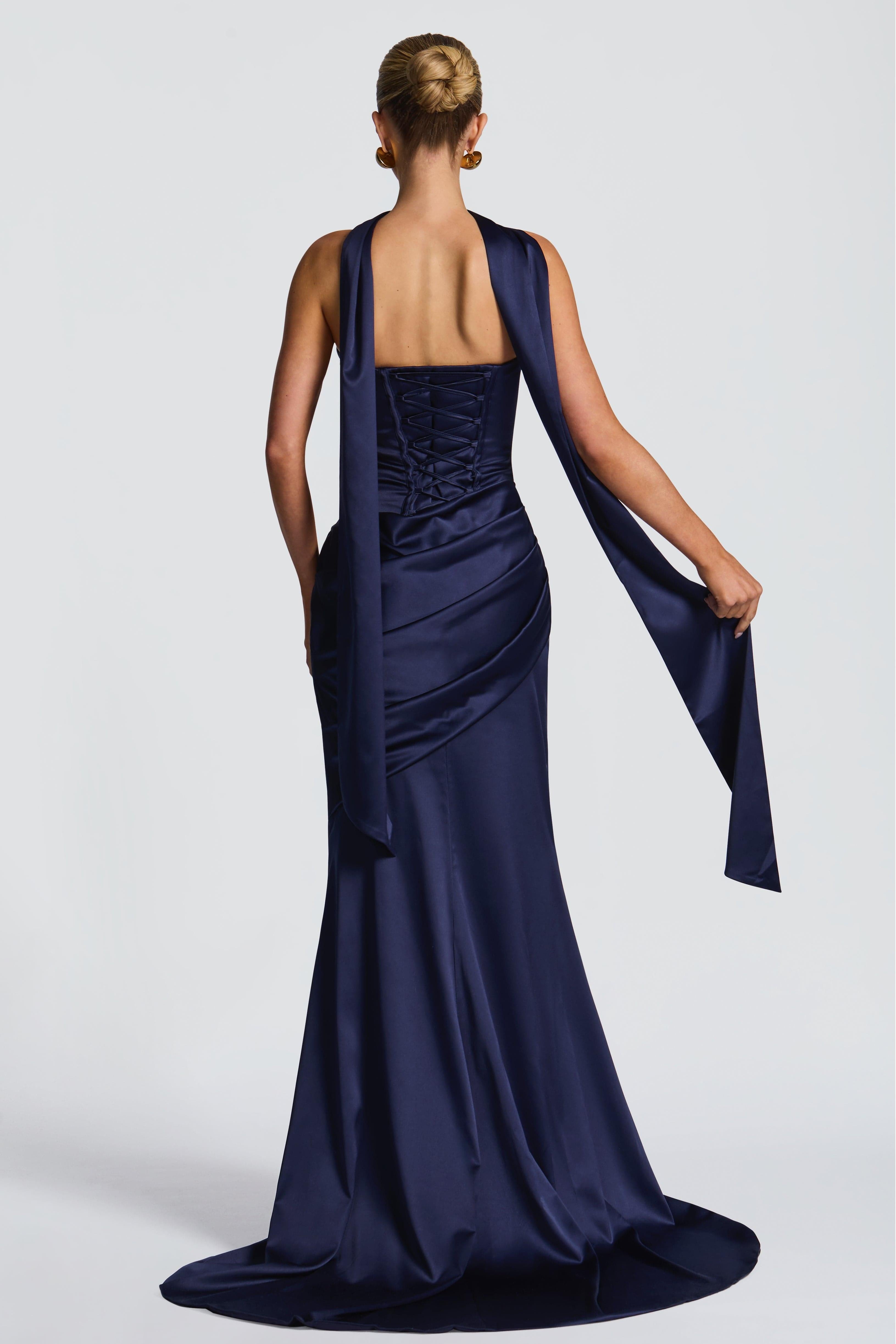 Valentina | Satin Pleated Off-Shoulder Maxi Dress